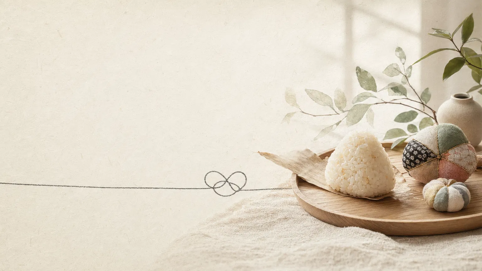 おむすびと手仕事を思わせる穏やかな和紙調ビジュアル