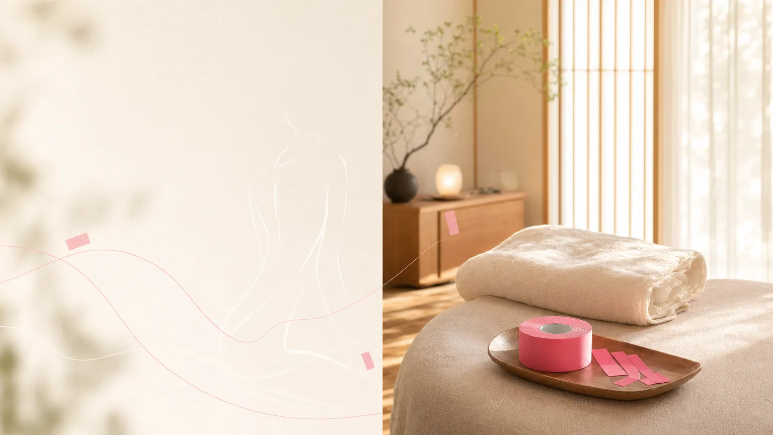 ゼロポイント・テープを使ったオンライン整体の穏やかな施術空間イメージ