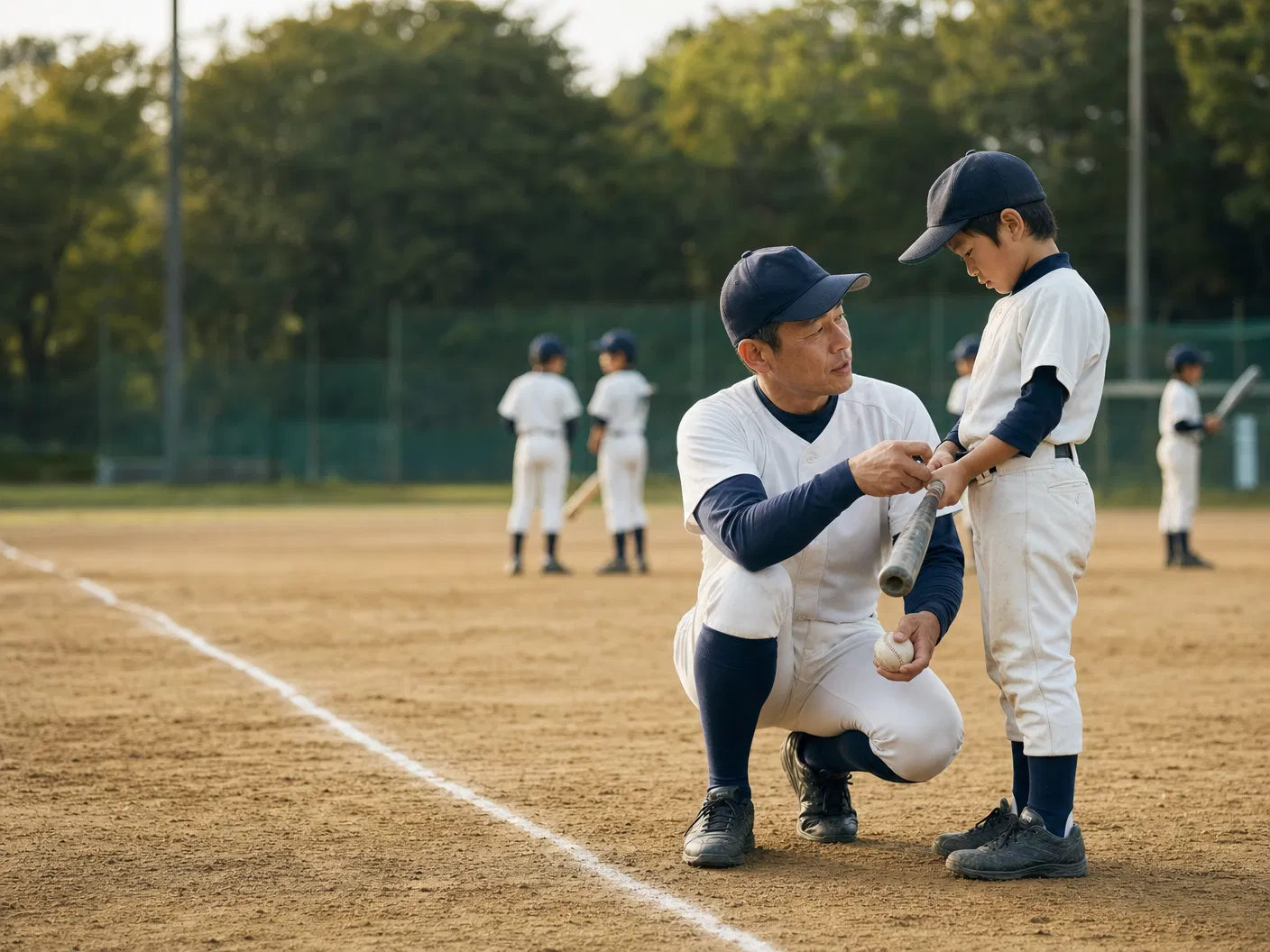 初心者の子どもへ対話しながら指導する様子
