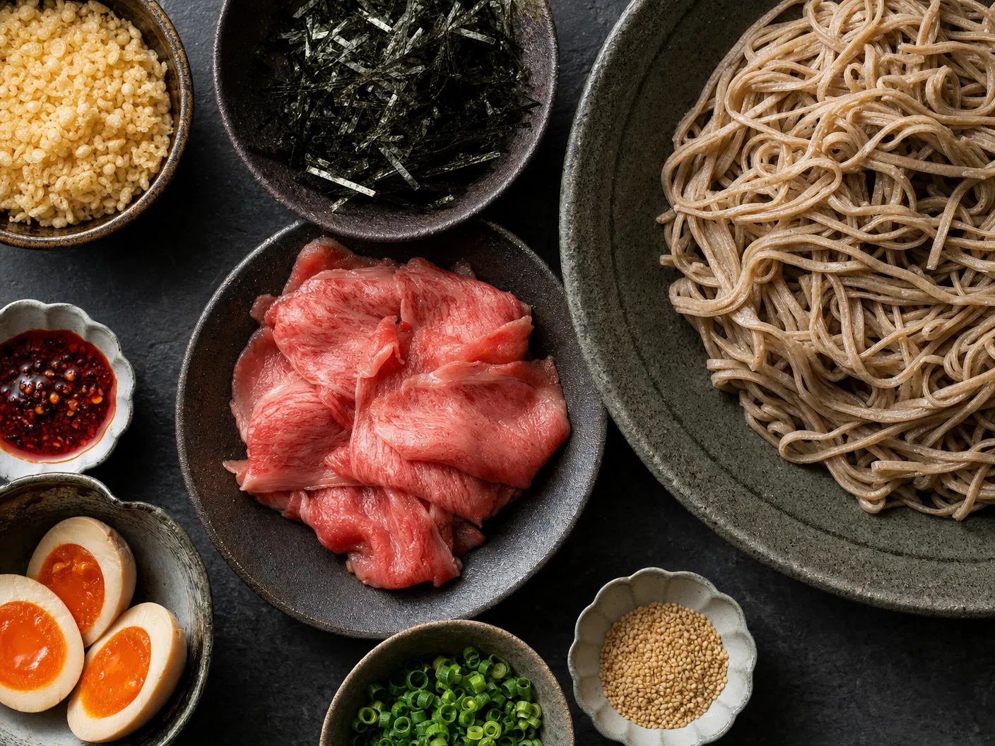 冷し肉そばの具材