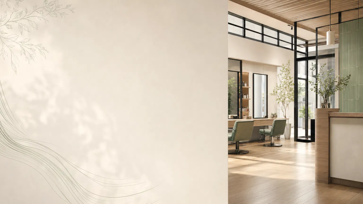 木目と自然光を基調にした美容室の抽象背景