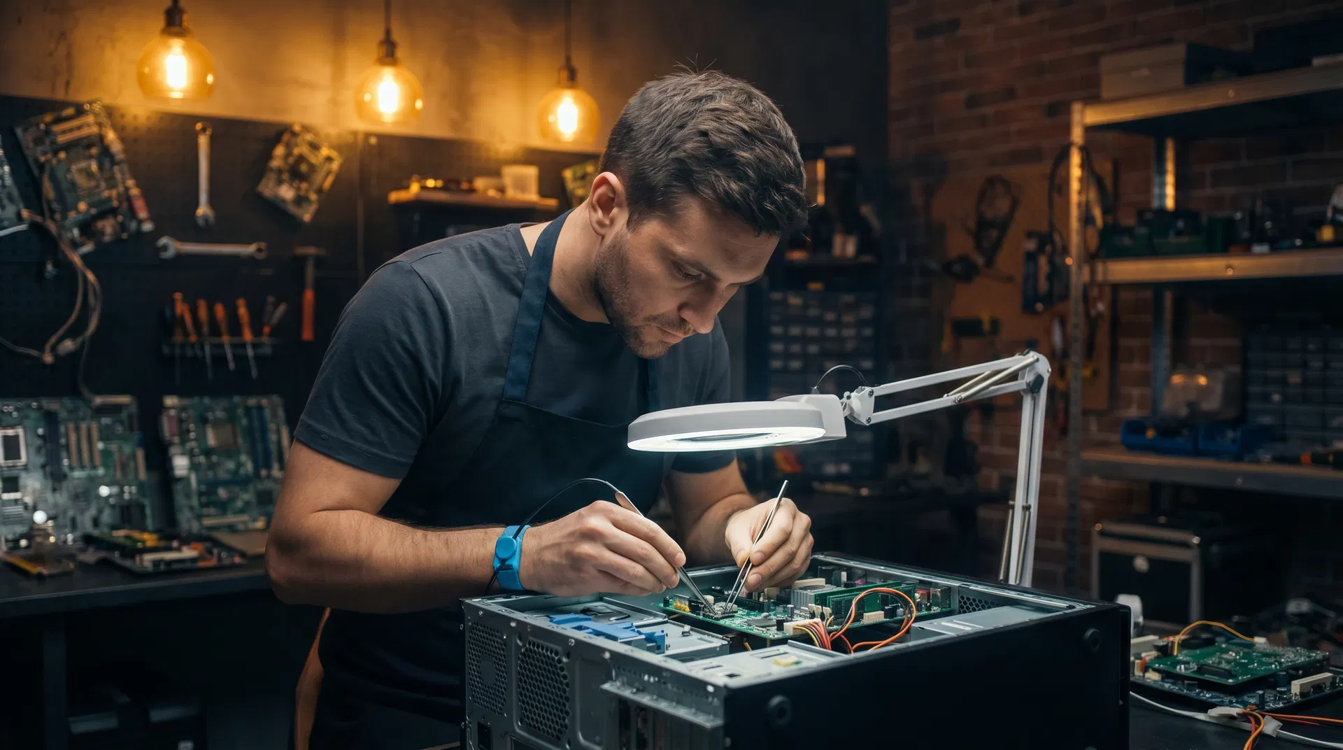 Técnico trabalhando em computador
