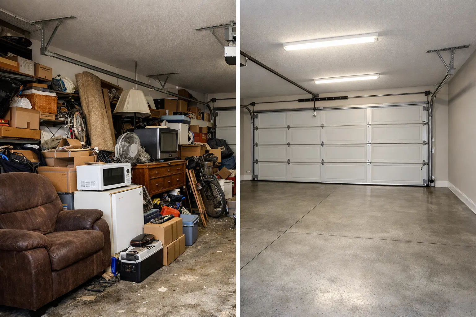 Before and after garage cleanout by Aguilars Hauling San Jose