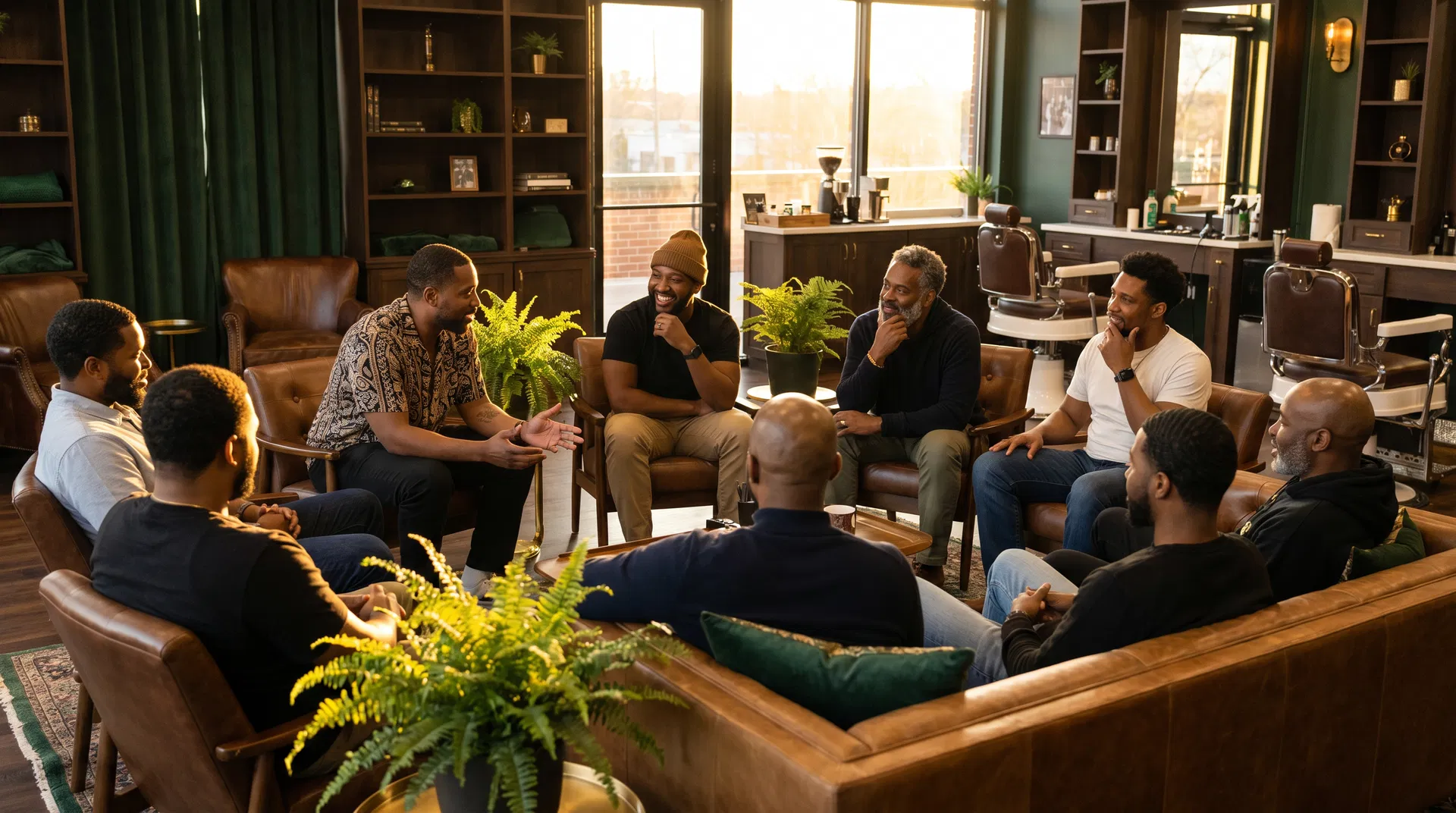 Bro Chill peer wellness session in a Dallas barbershop