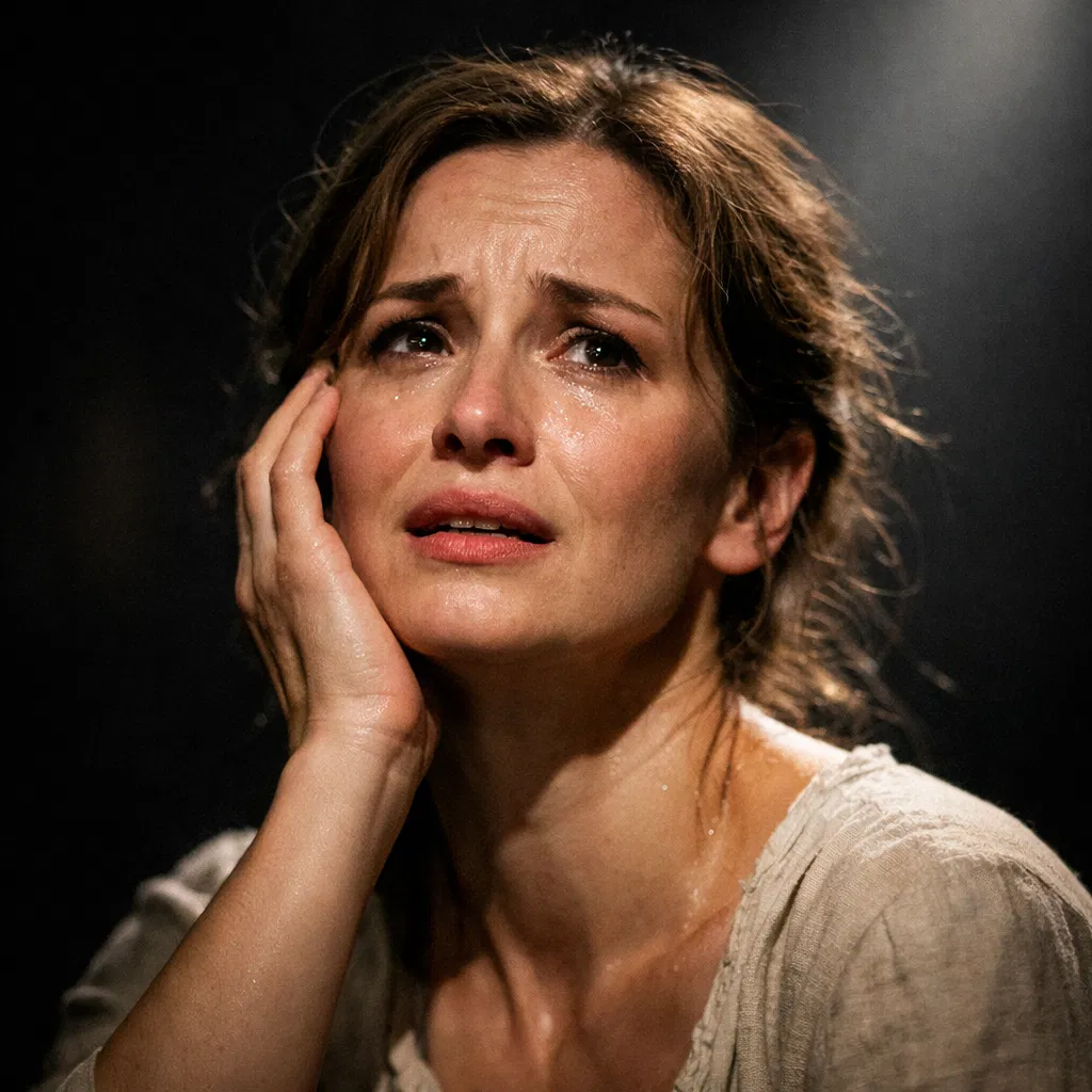 Close-up of actress in emotional scene