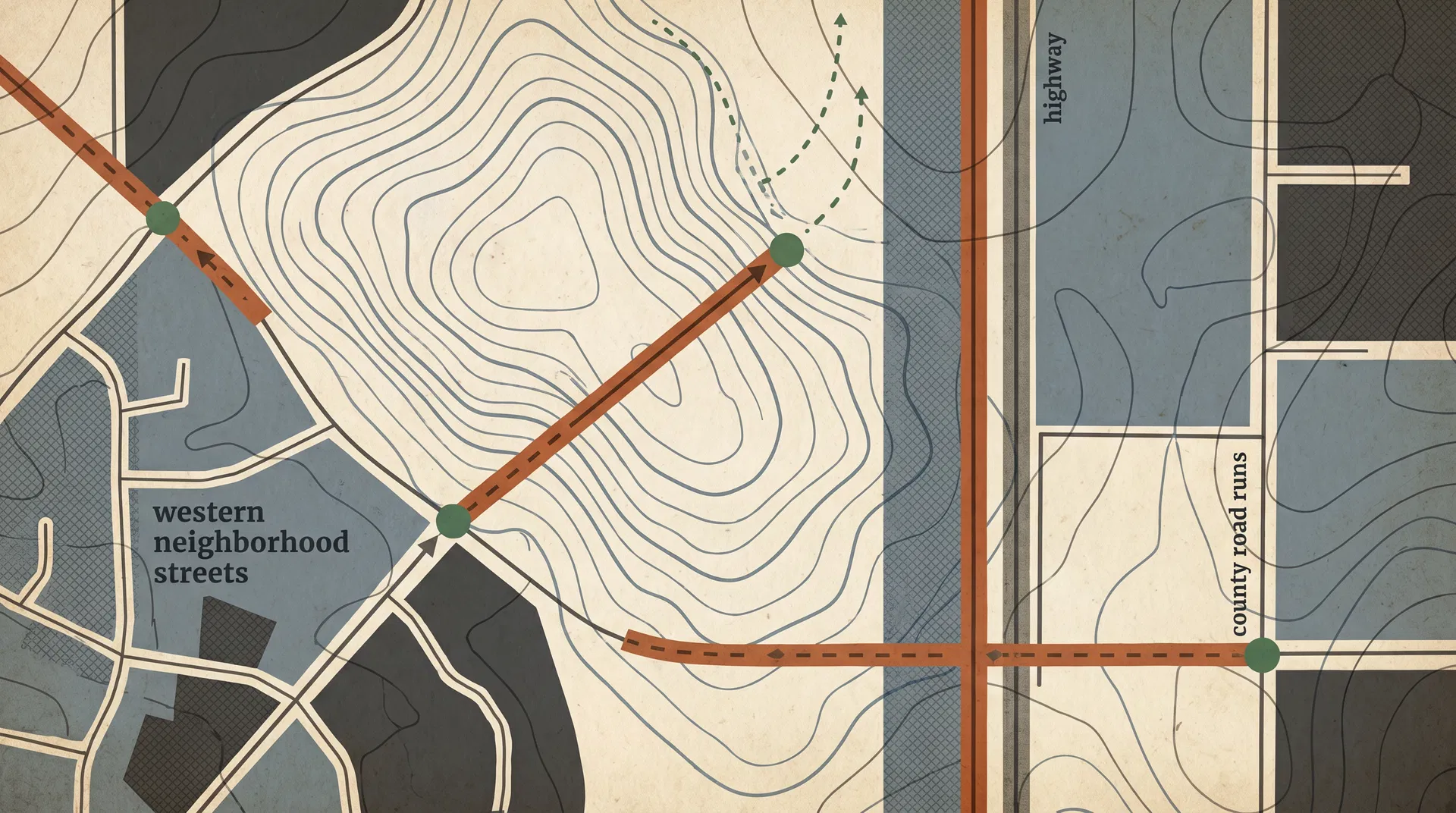 Abstract route-map graphic showing route divisions