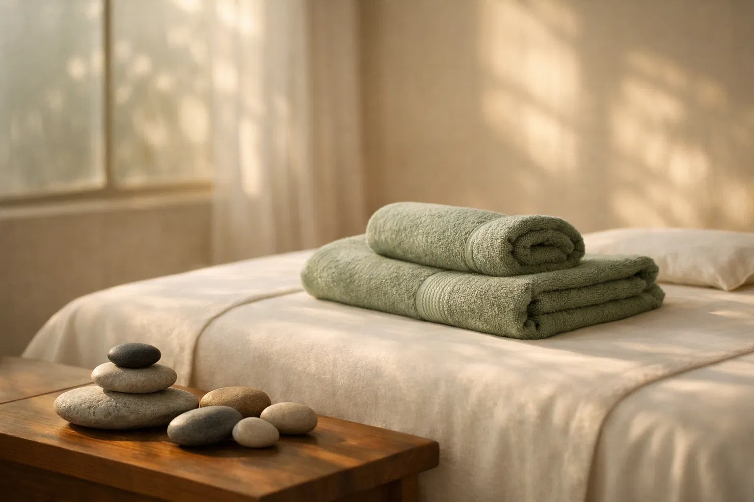 Spa setting with massage table