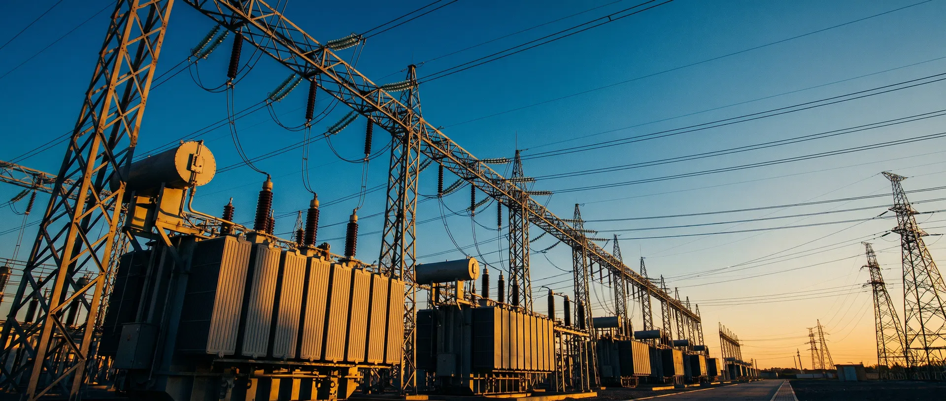 Electrical substation at golden hour