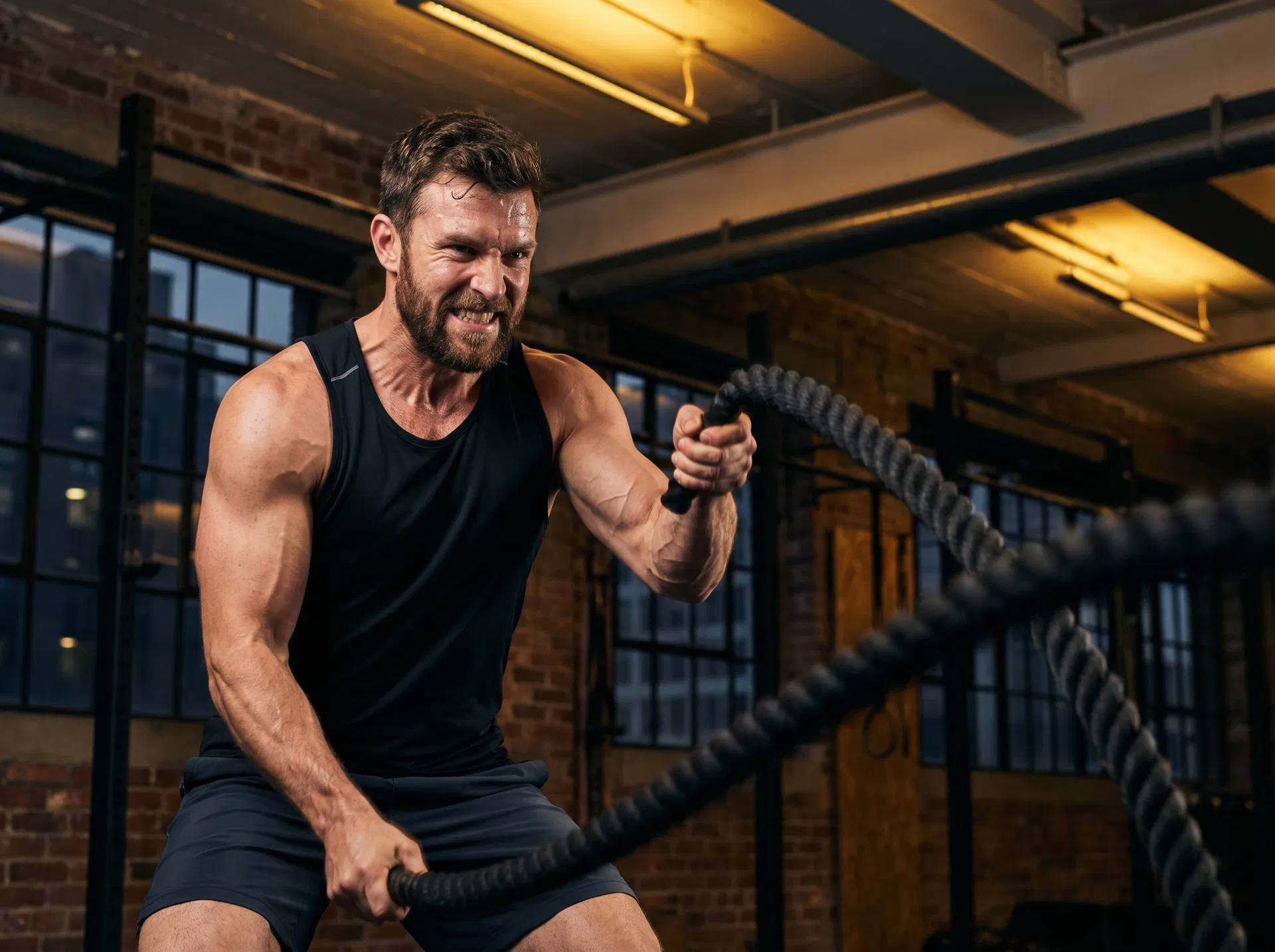 Fit man working out with energy