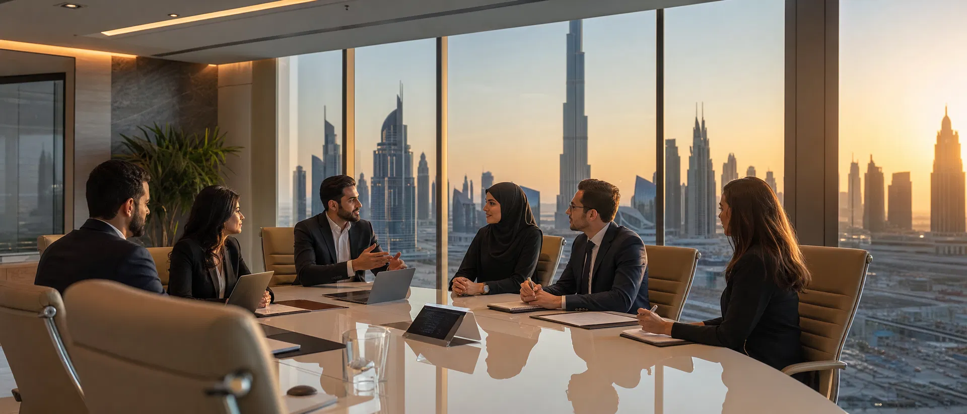 Premium office meeting with Dubai skyline