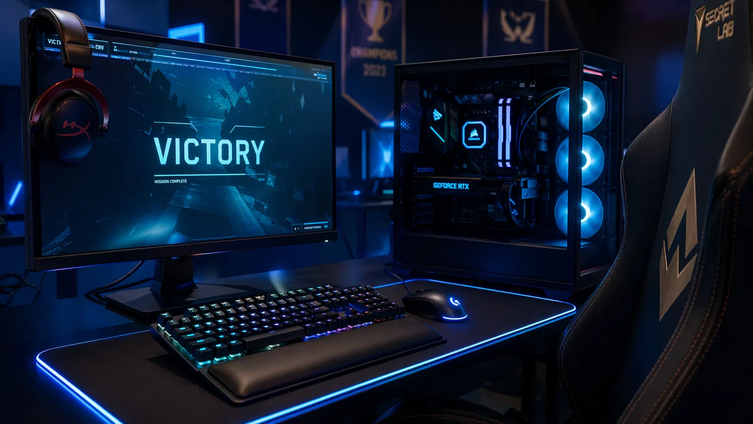 professional gaming setup with high-end PC