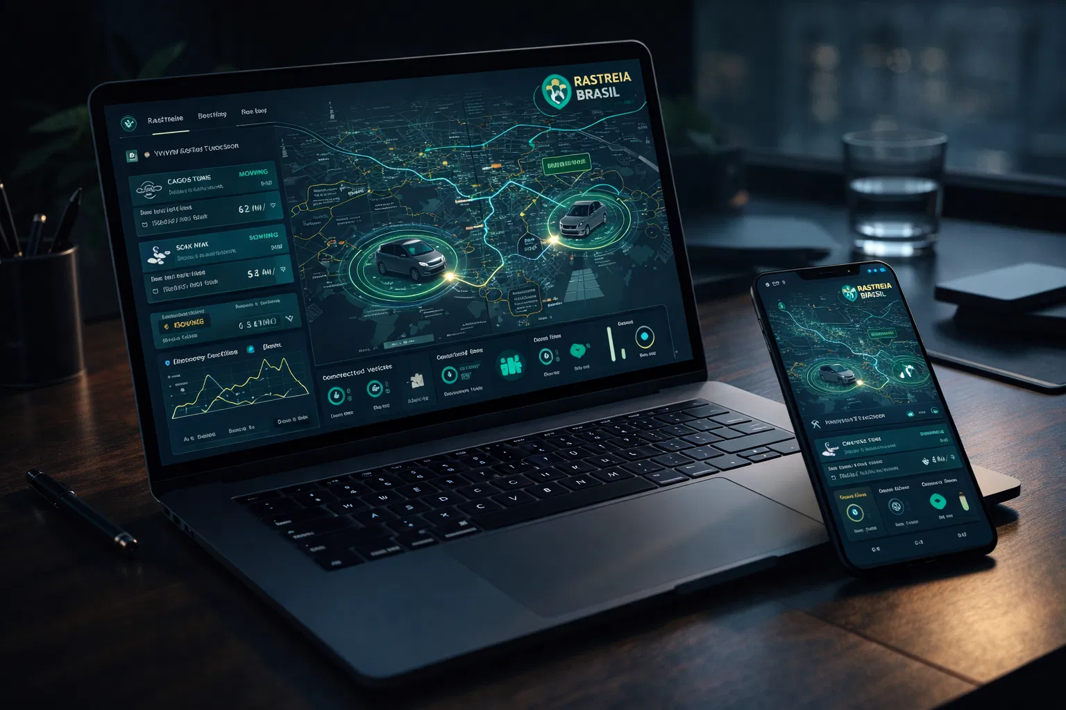 Painel de rastreamento em notebook e smartphone