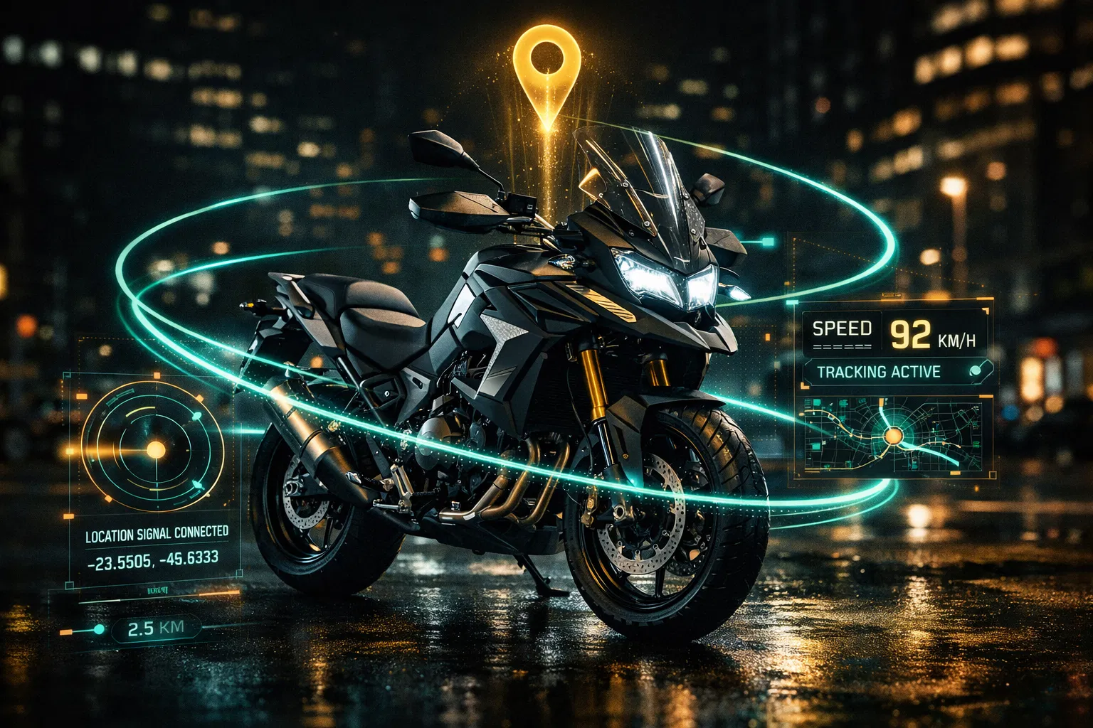 Moto rastreada com sinais de GPS e monitoramento em tempo real