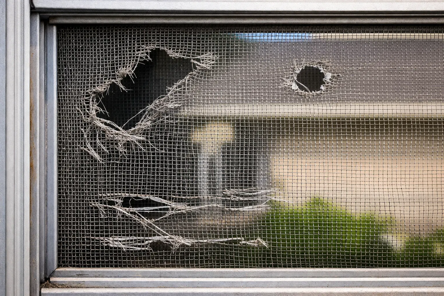 Damaged window screen needing repair in Gulf Breeze Florida