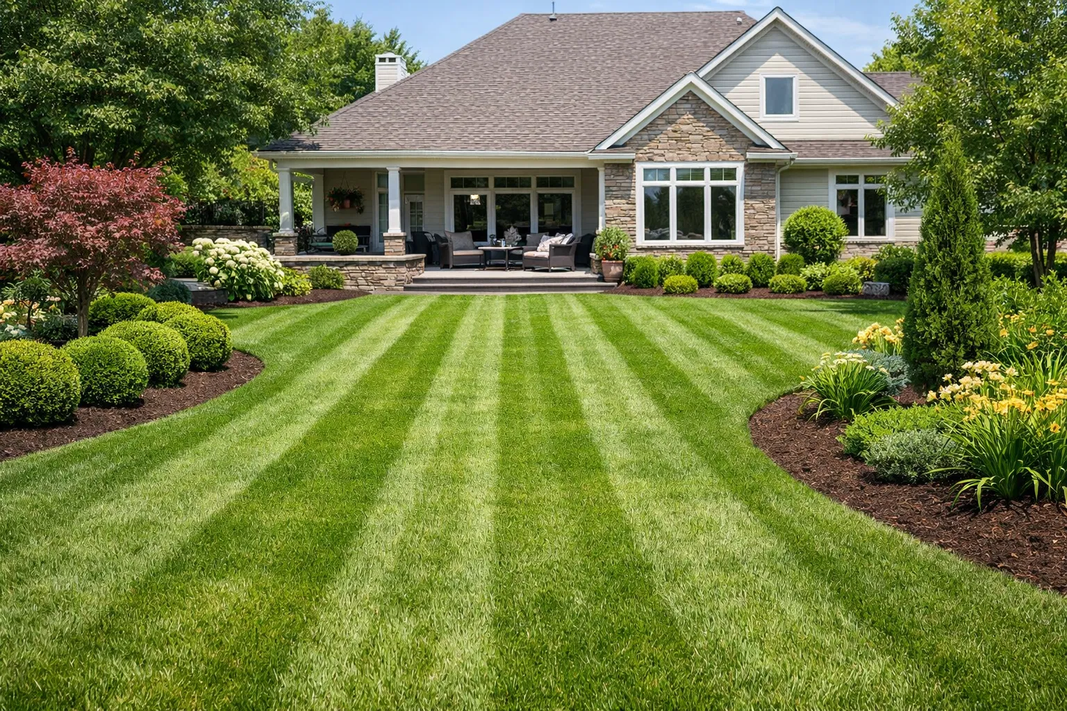 Professionally trimmed and maintained residential yard in Milton Florida