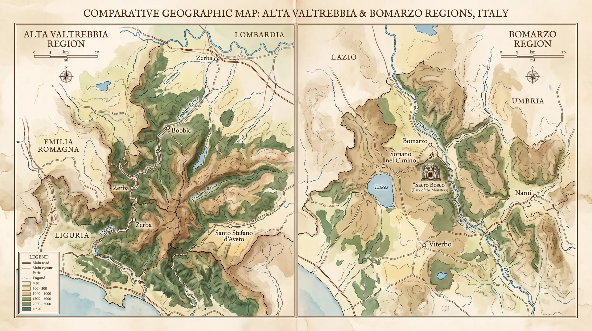 Mappe Alta Valtrebbia e Bomarzo