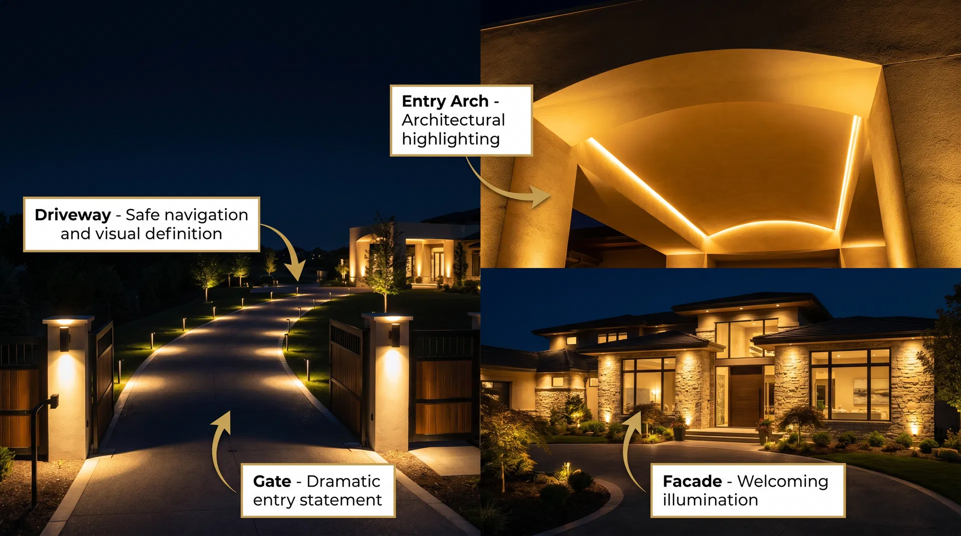 Annotated modern entry lighting design showing fixture types and positions