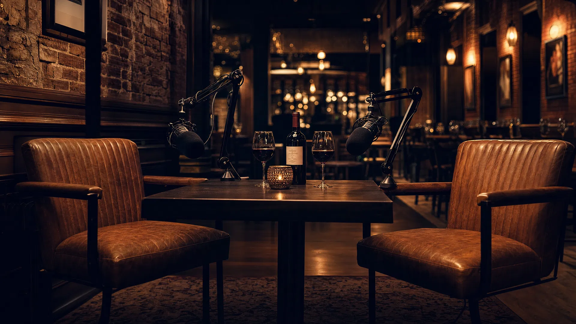Podcast setup in upscale restaurant