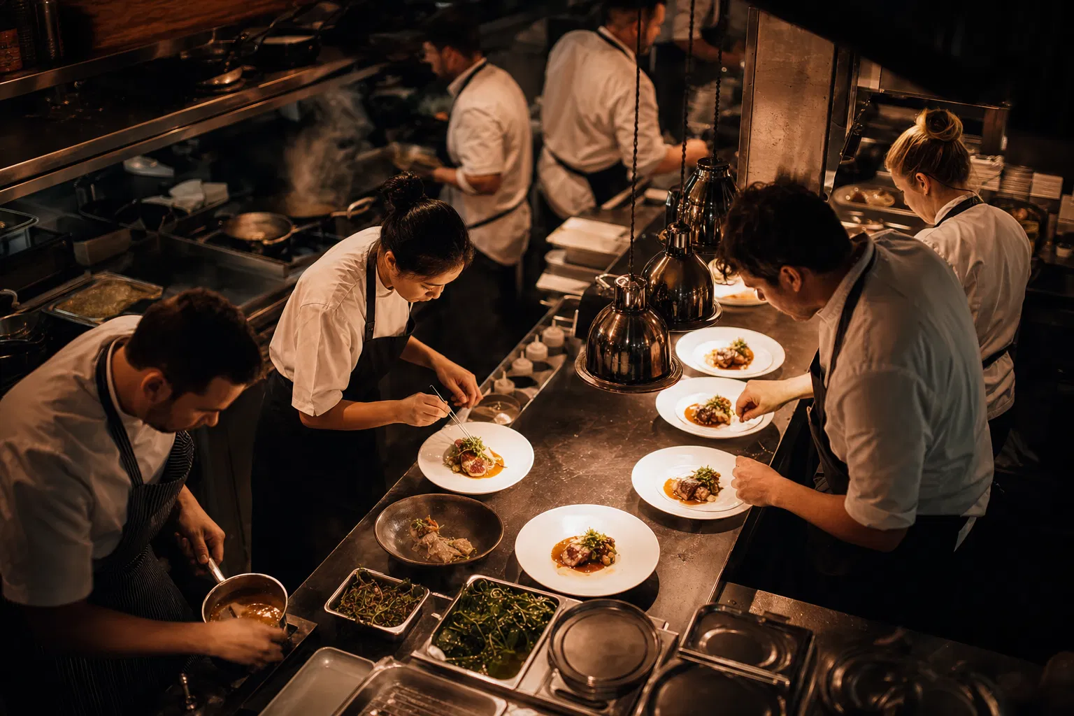 Professional restaurant kitchen during service