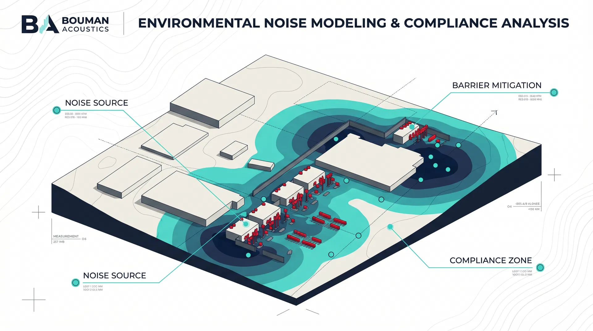 Acoustic modeling illustration for environmental noise compliance analysis