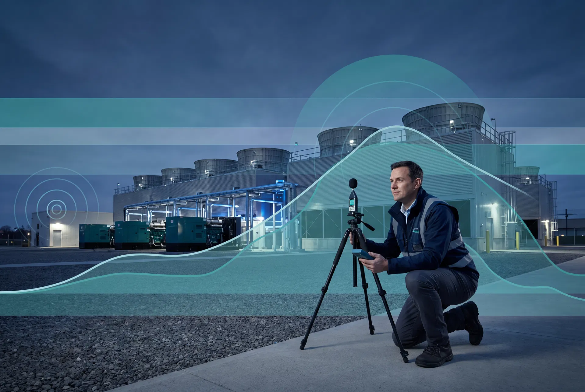 Acoustic contour graphic illustrating data center noise-control analysis