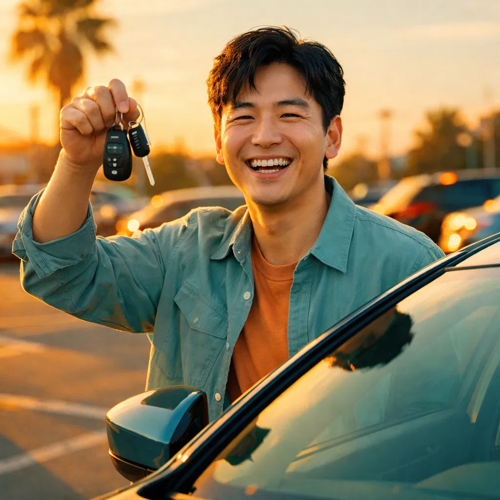 차량 키를 받고 기뻐하는 고객