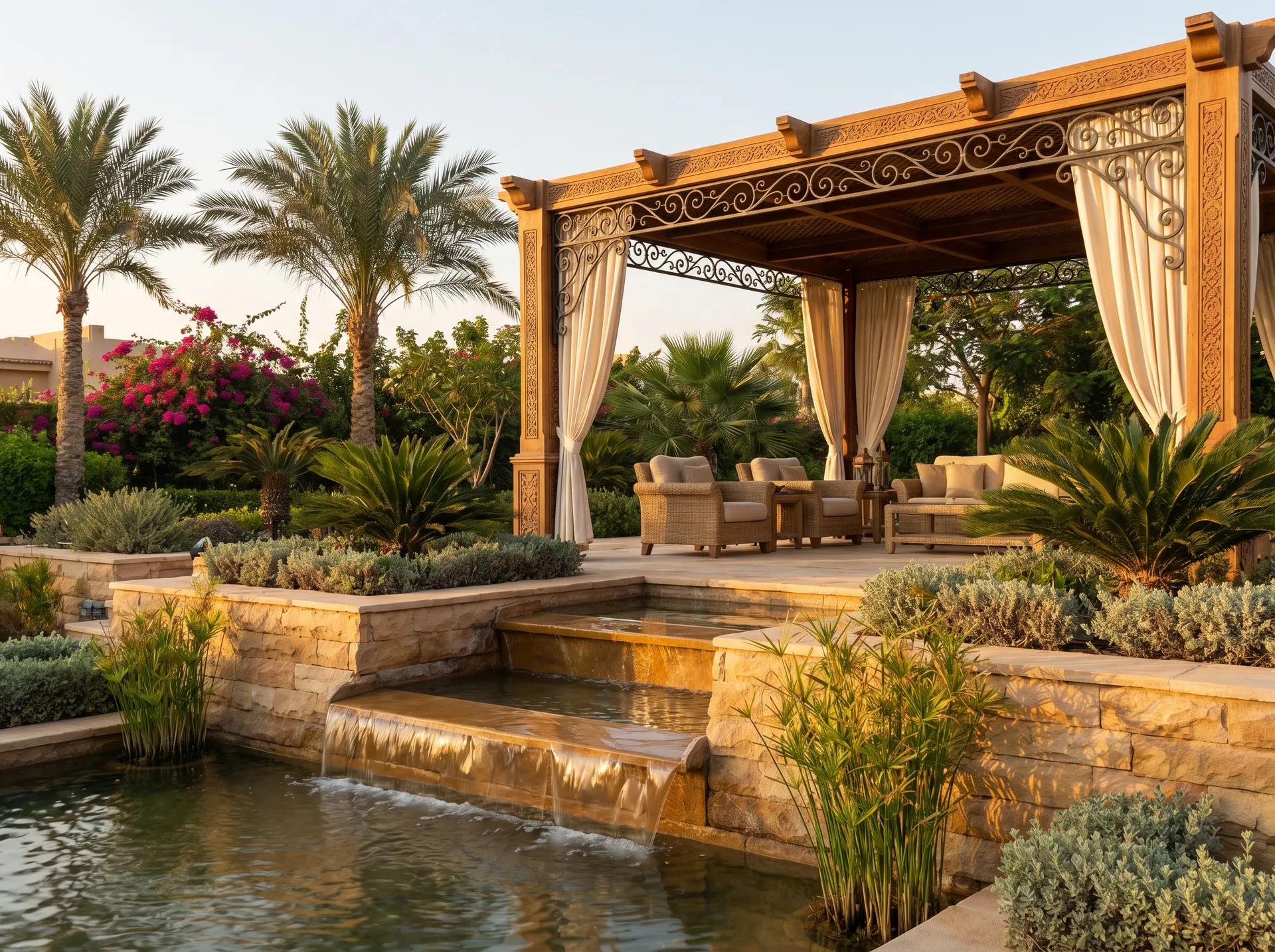 البرجولات والمشايات الحصوية