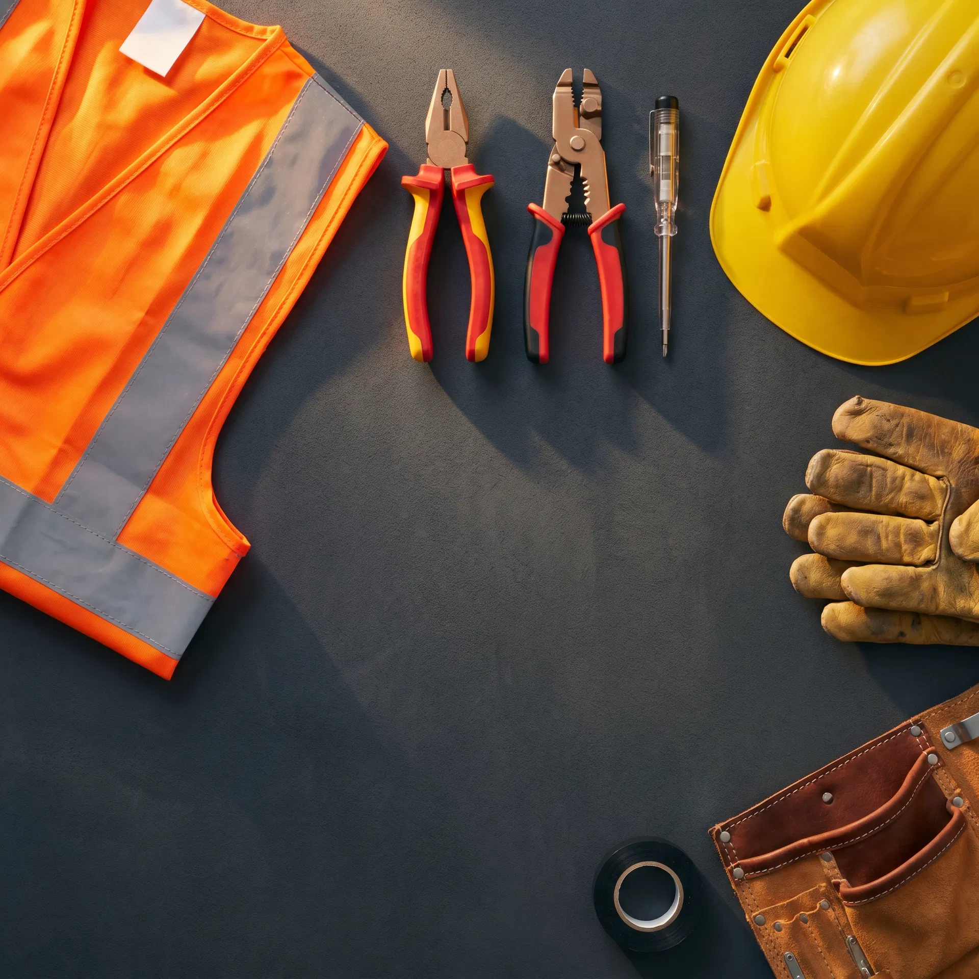 Electrician tools and safety equipment