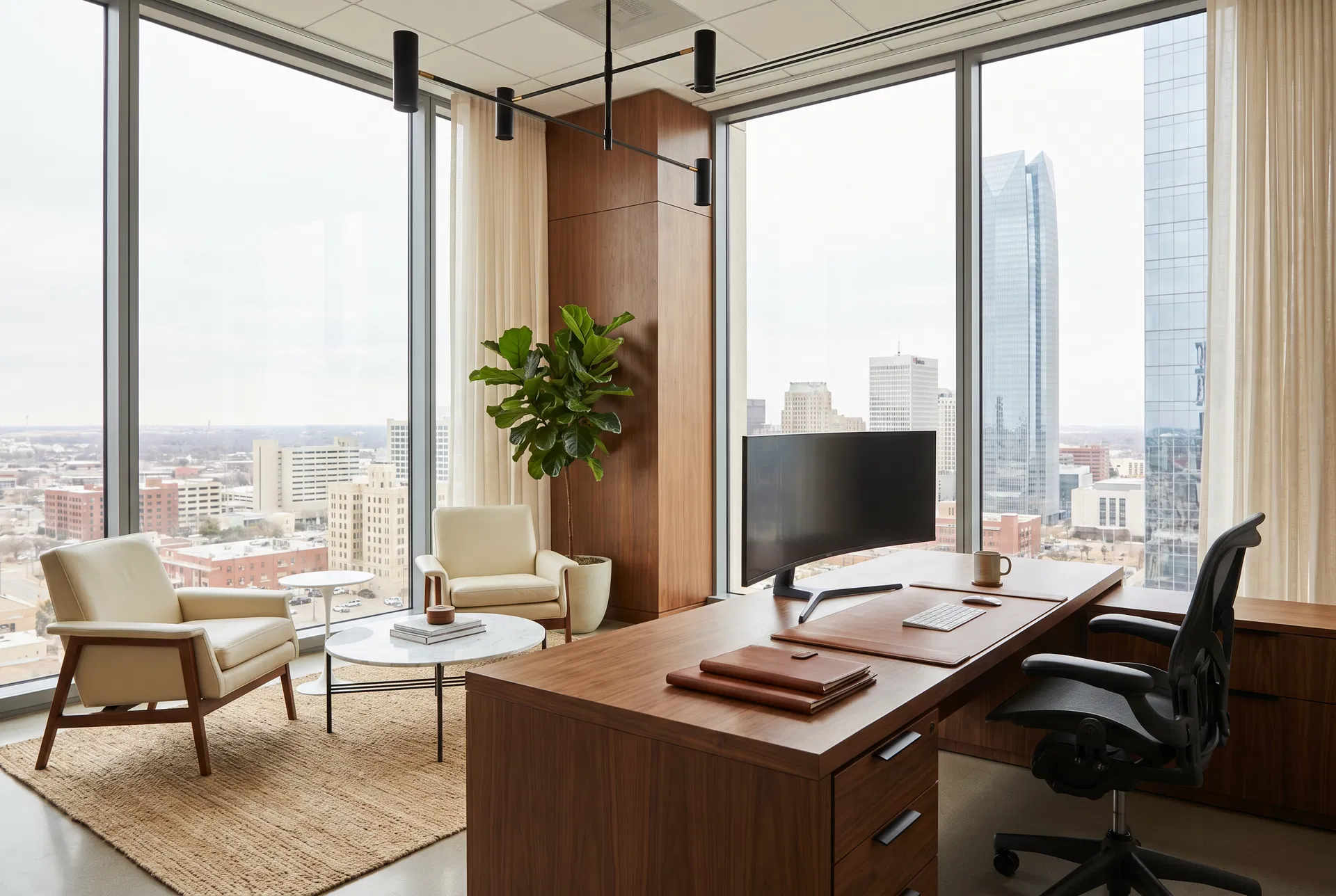 Baldwin Financial executive workspace overlooking Oklahoma City