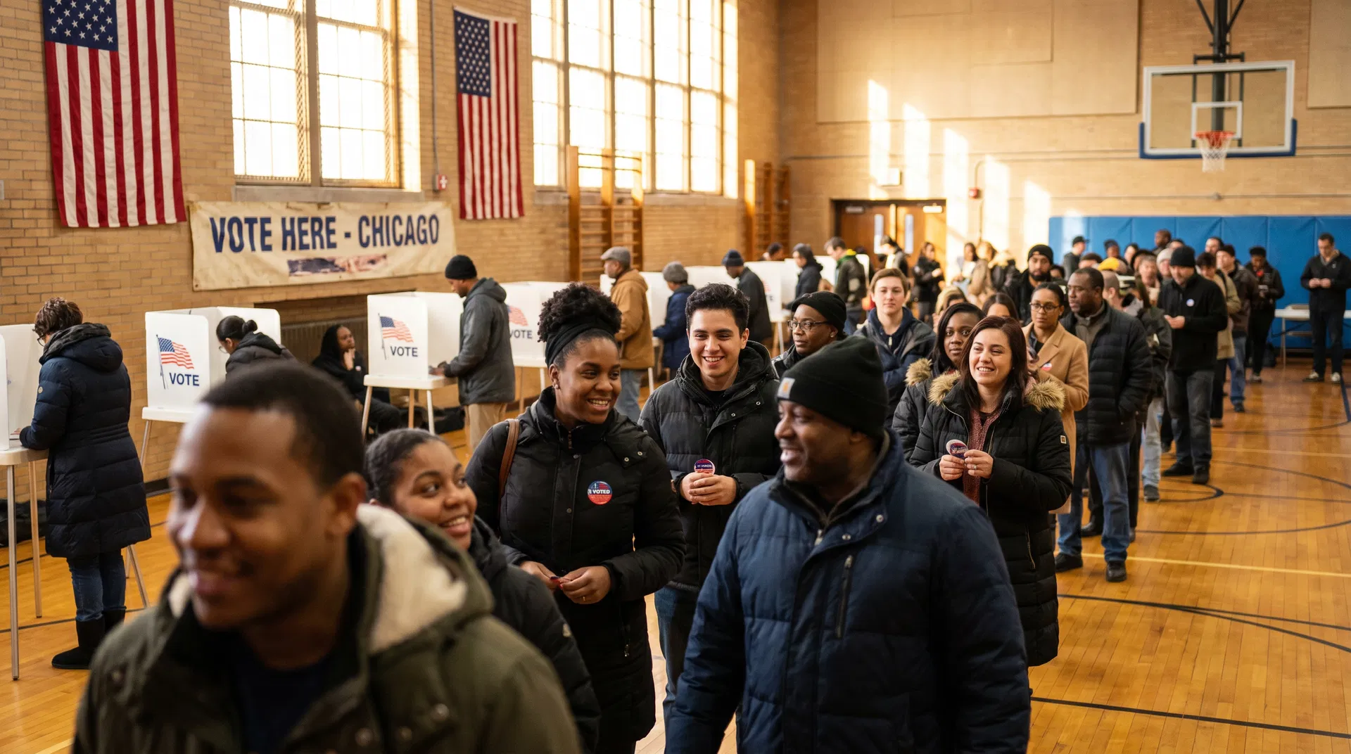 Chicago residents voting at a community polling location