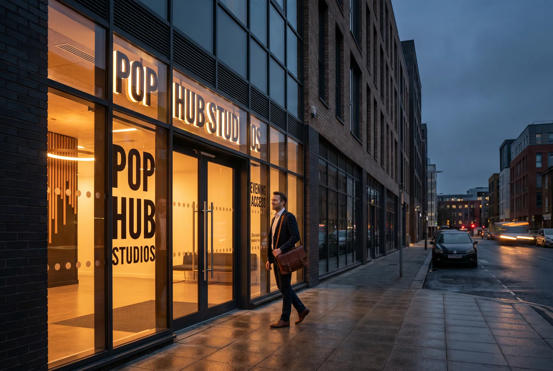 駅近スタジオへ向かう夜の街並み