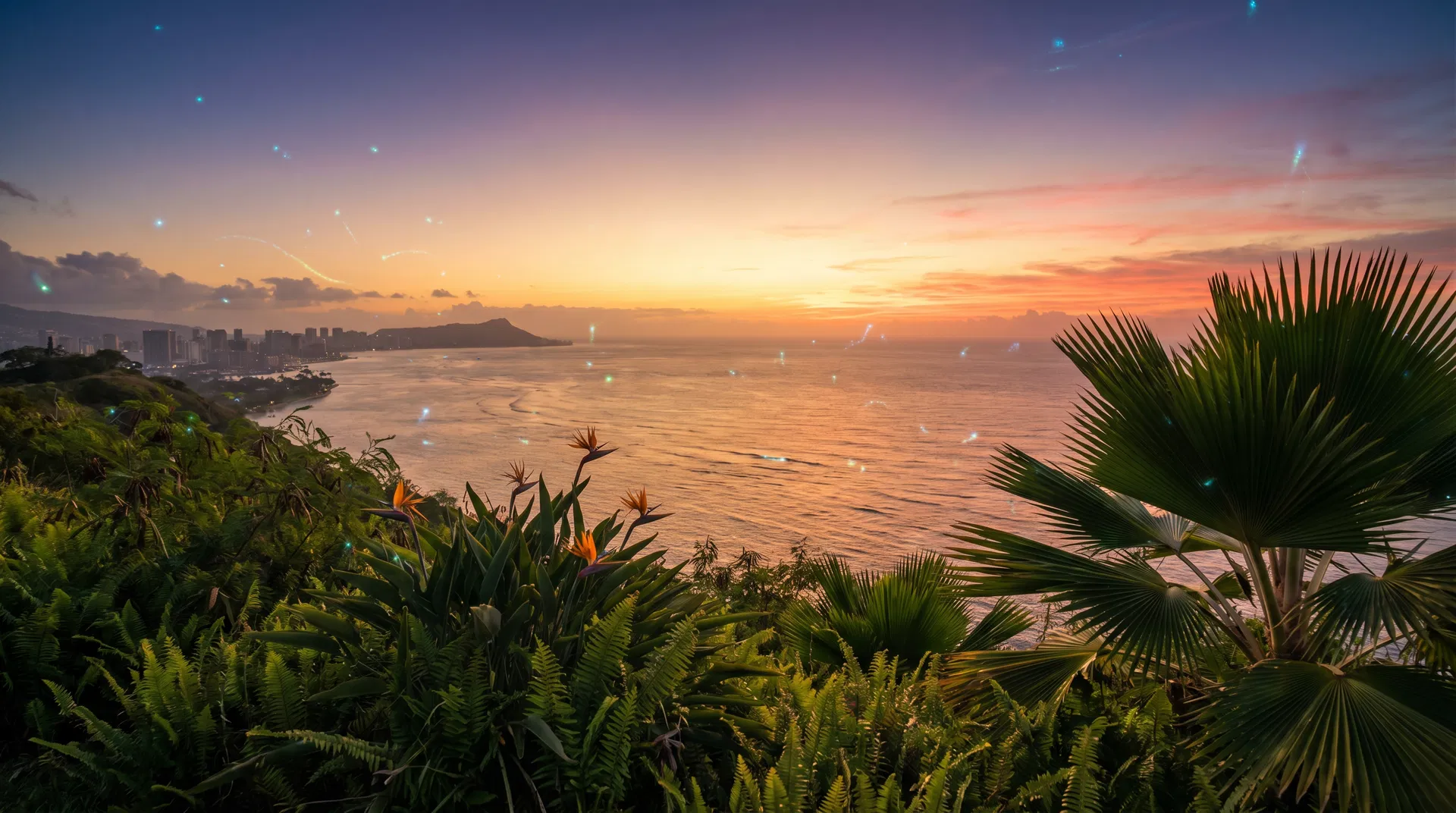 Hawaiian sunset over the Pacific Ocean from Honolulu
