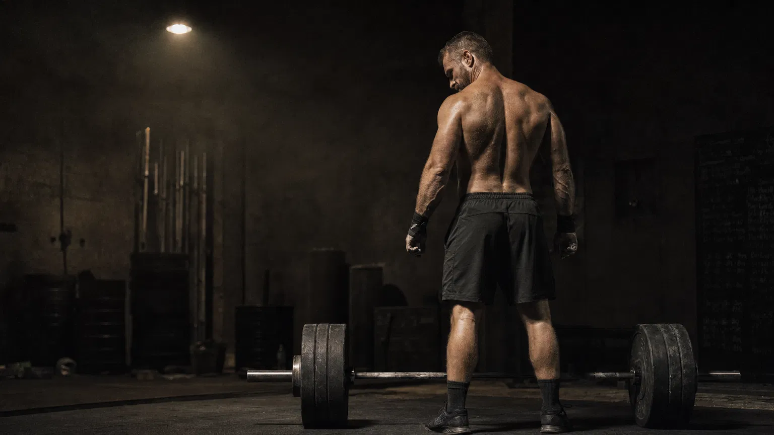 Athlete in dark industrial gym