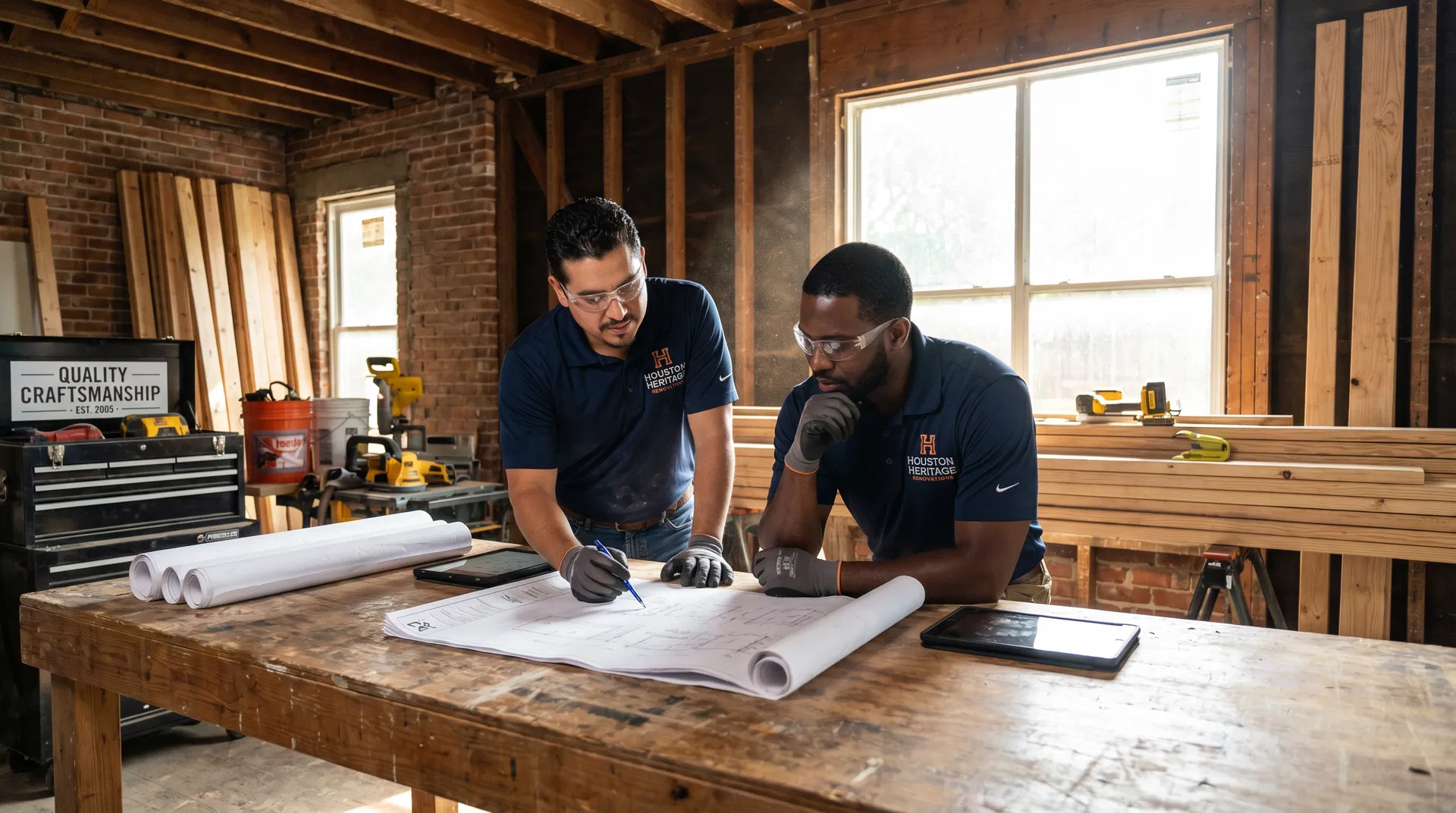 CoreBuild Group team reviewing renovation plans