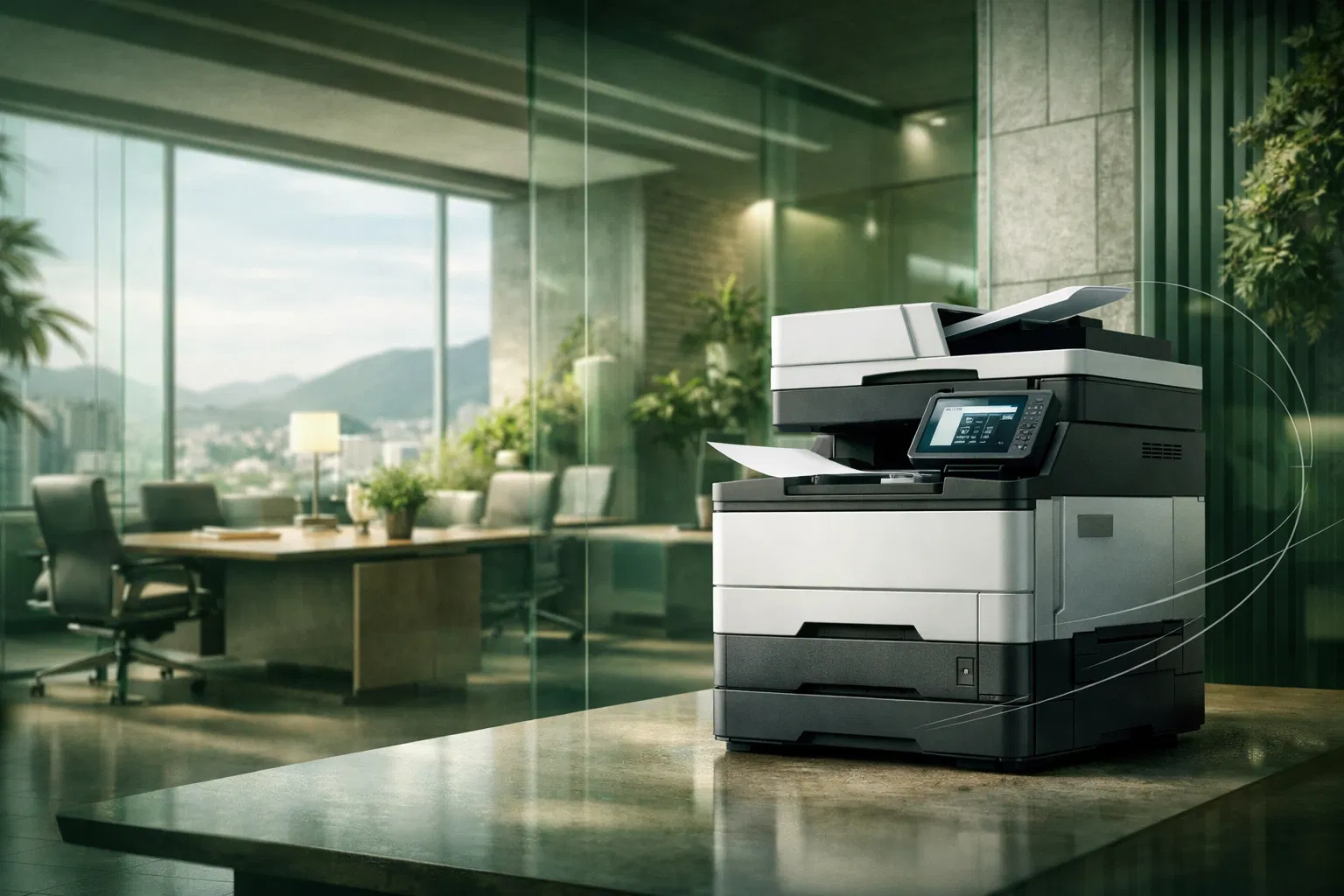 Impressora corporativa moderna em ambiente sofisticado