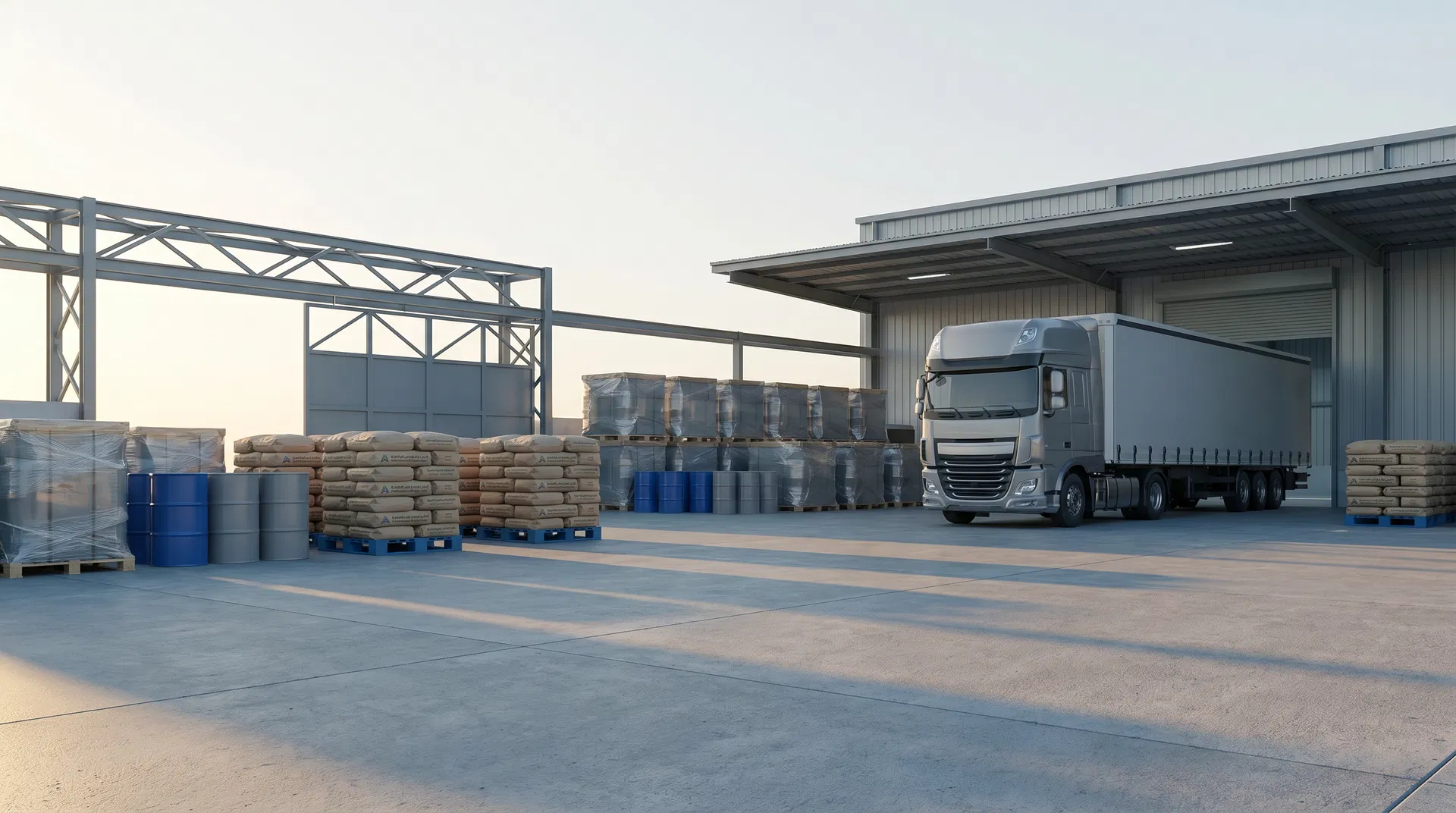 ساحة لوجستية منظمة لتجهيز المواد الكيميائية