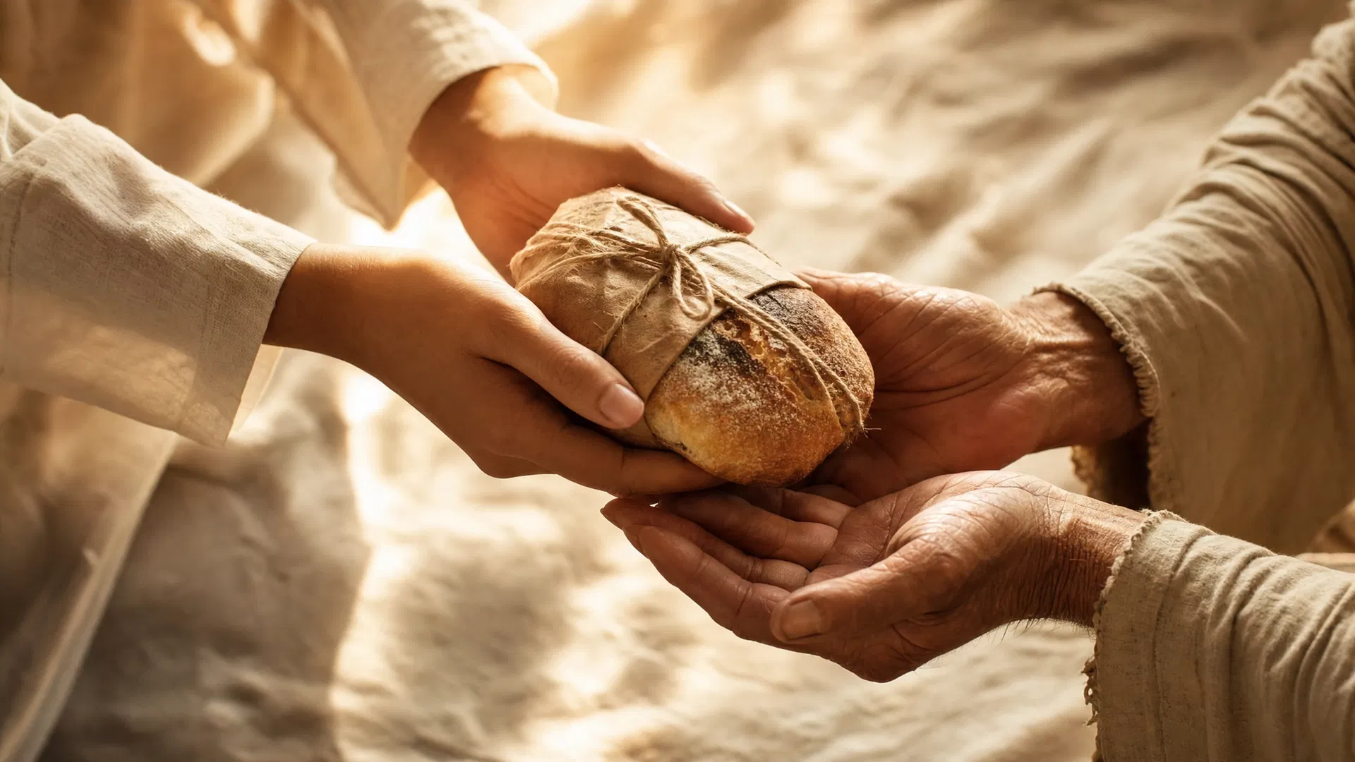 Hands giving bread