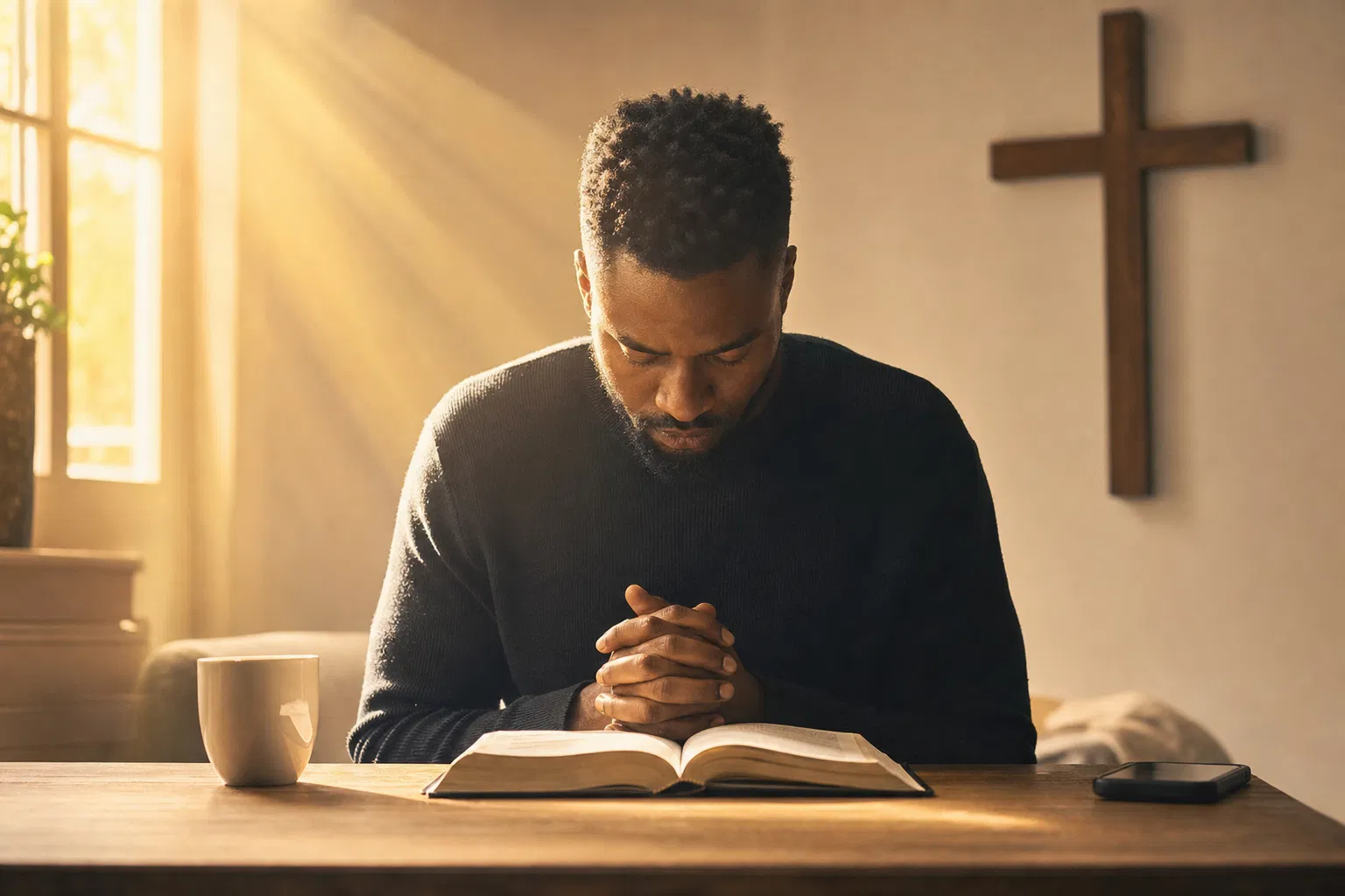 Person praying over Bible