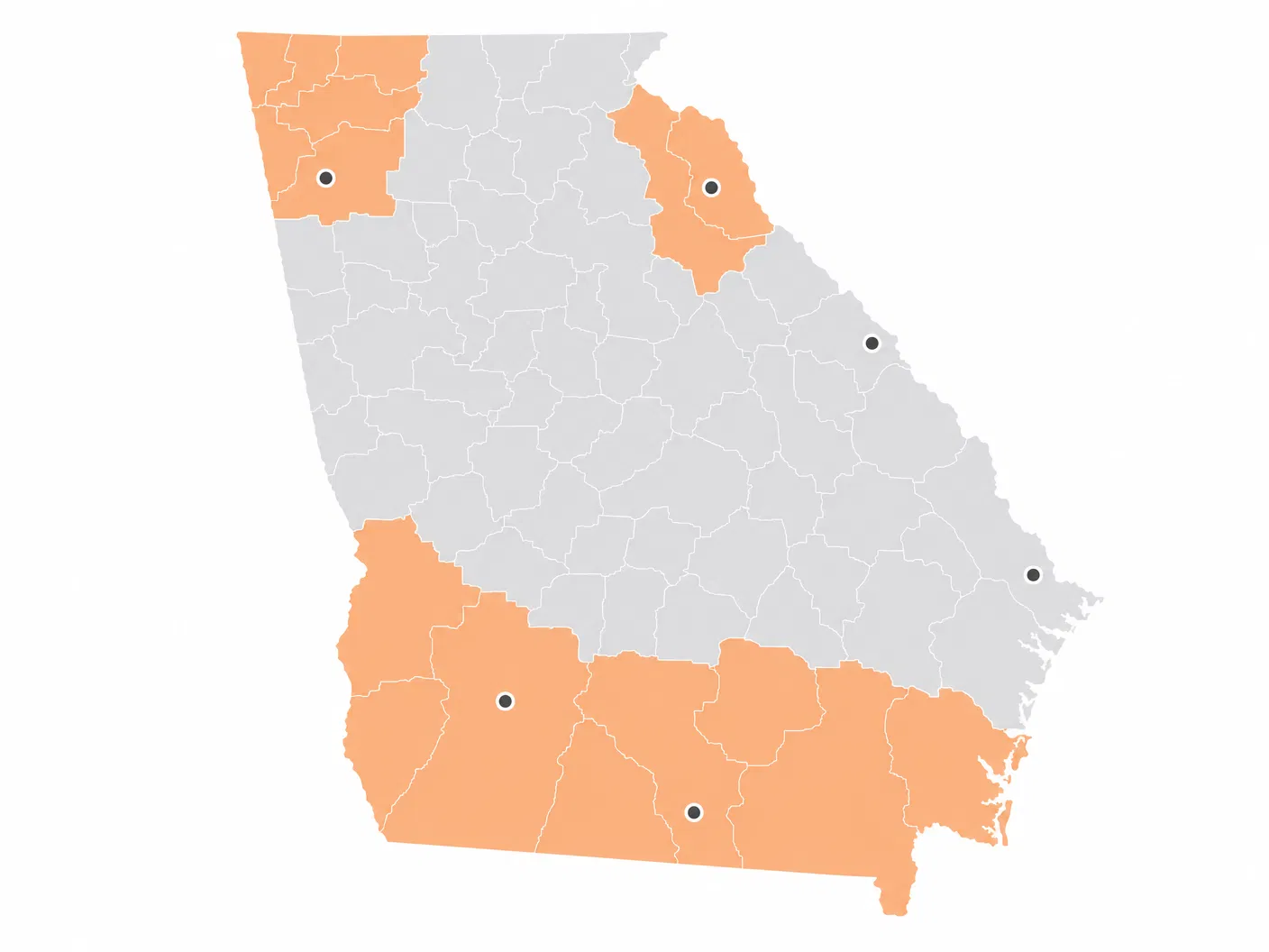 706iT service area map — NW, NE, and South Georgia