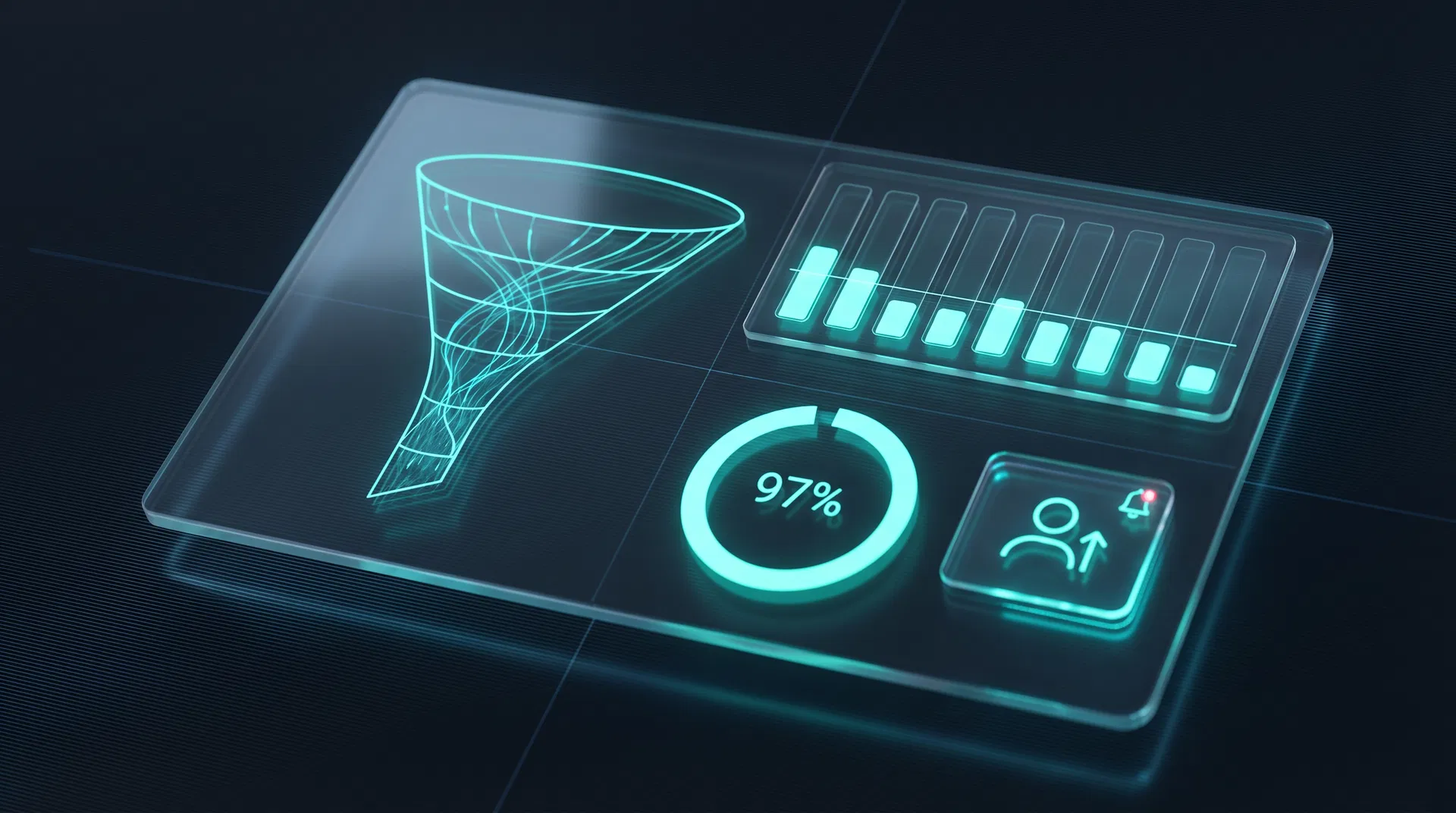 CloseArc Dashboard showing lead conversion funnel, 97% conversion rate, and real-time analytics