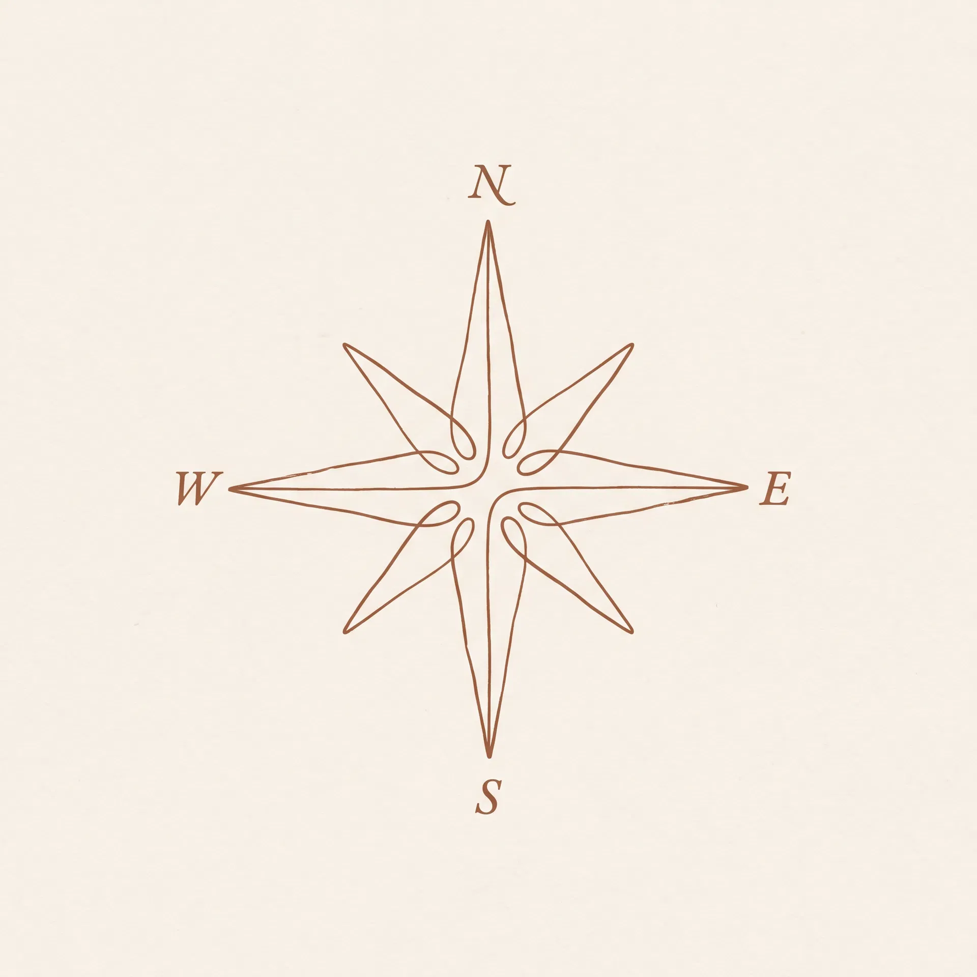 A hand-drawn compass rose