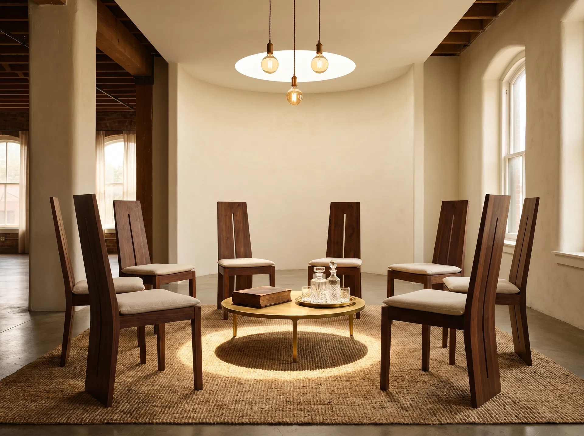 A circle of warm beige stones surrounded by dried botanicals