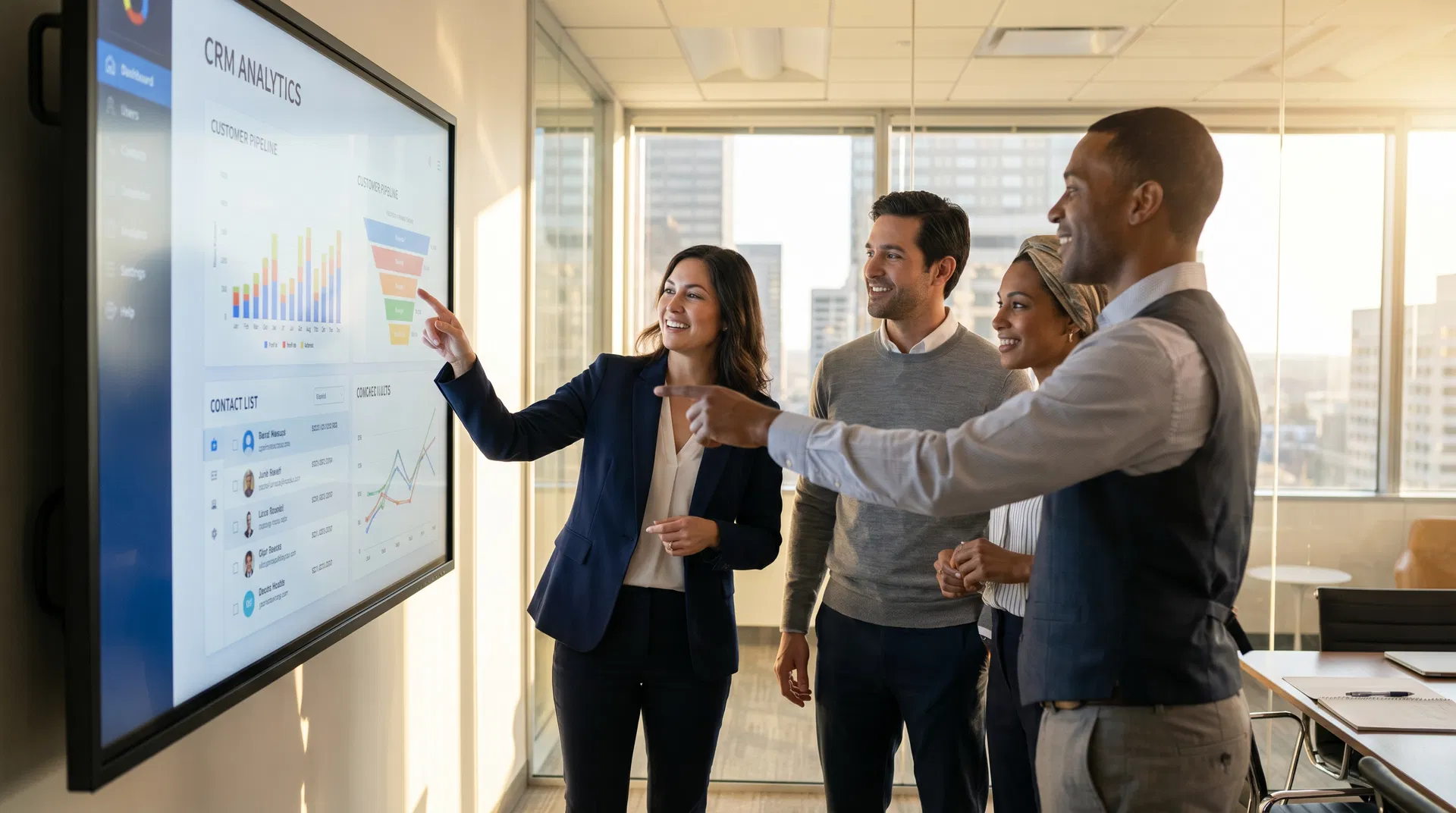 Business professionals collaborating with Odoo CRM