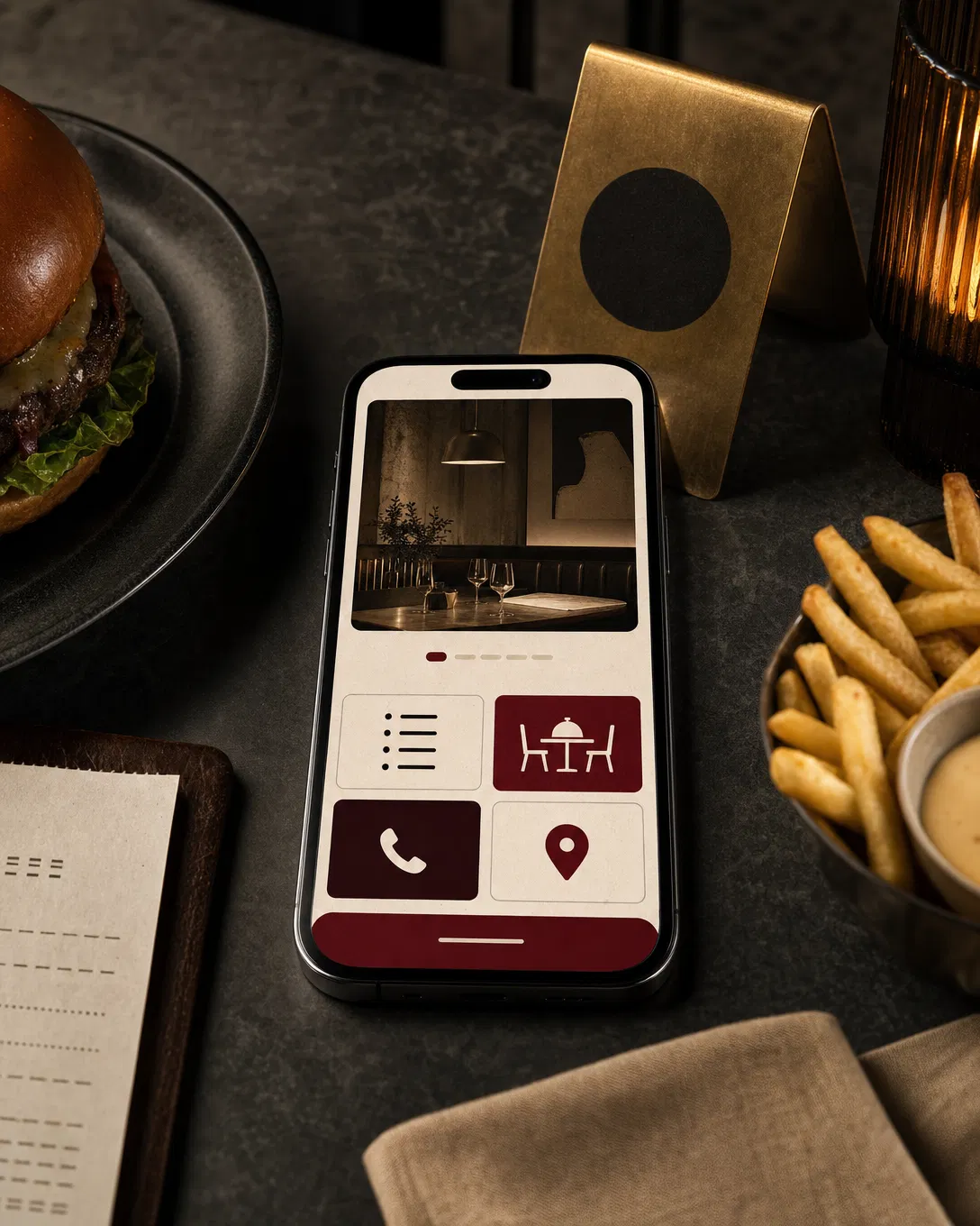 Interface mobile conceptuelle pour réservation et actions rapides