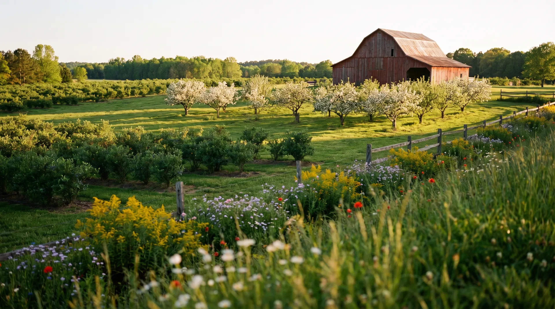 'Tween Towns Farm fields at golden hour