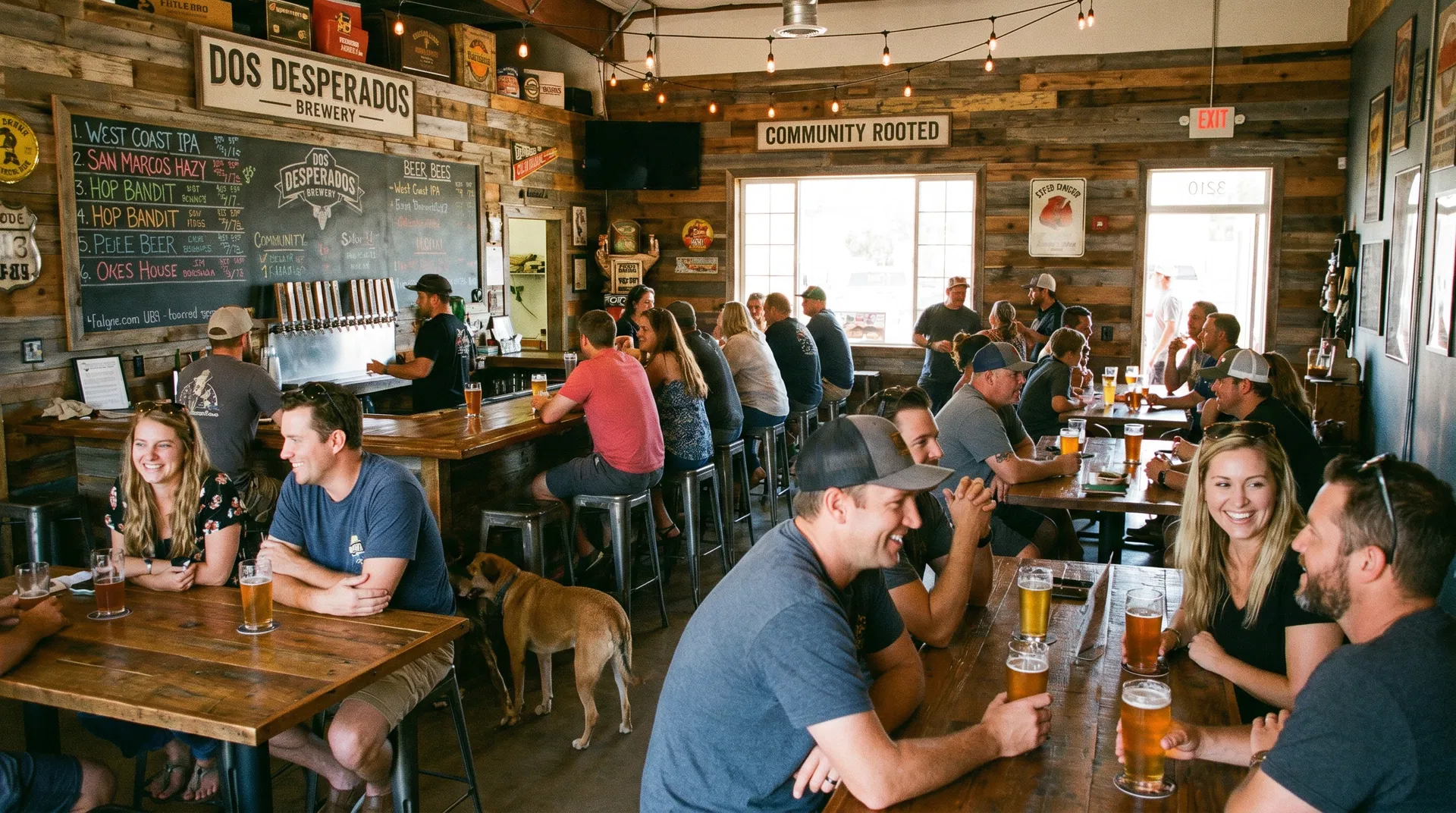 Dos Desperados Brewery community taproom in San Marcos