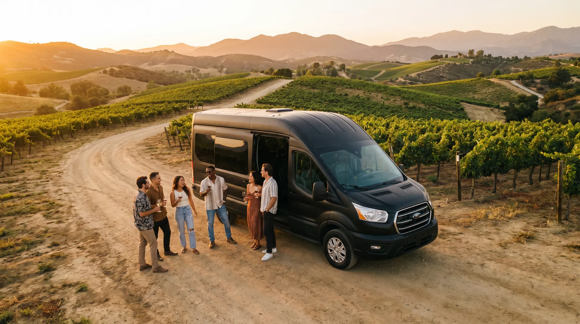 Black 2025 Ford Transit at San Diego brewery