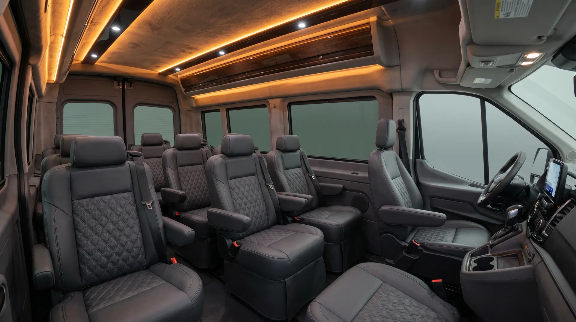 Interior of 2025 Ford Transit — 8 passenger seats