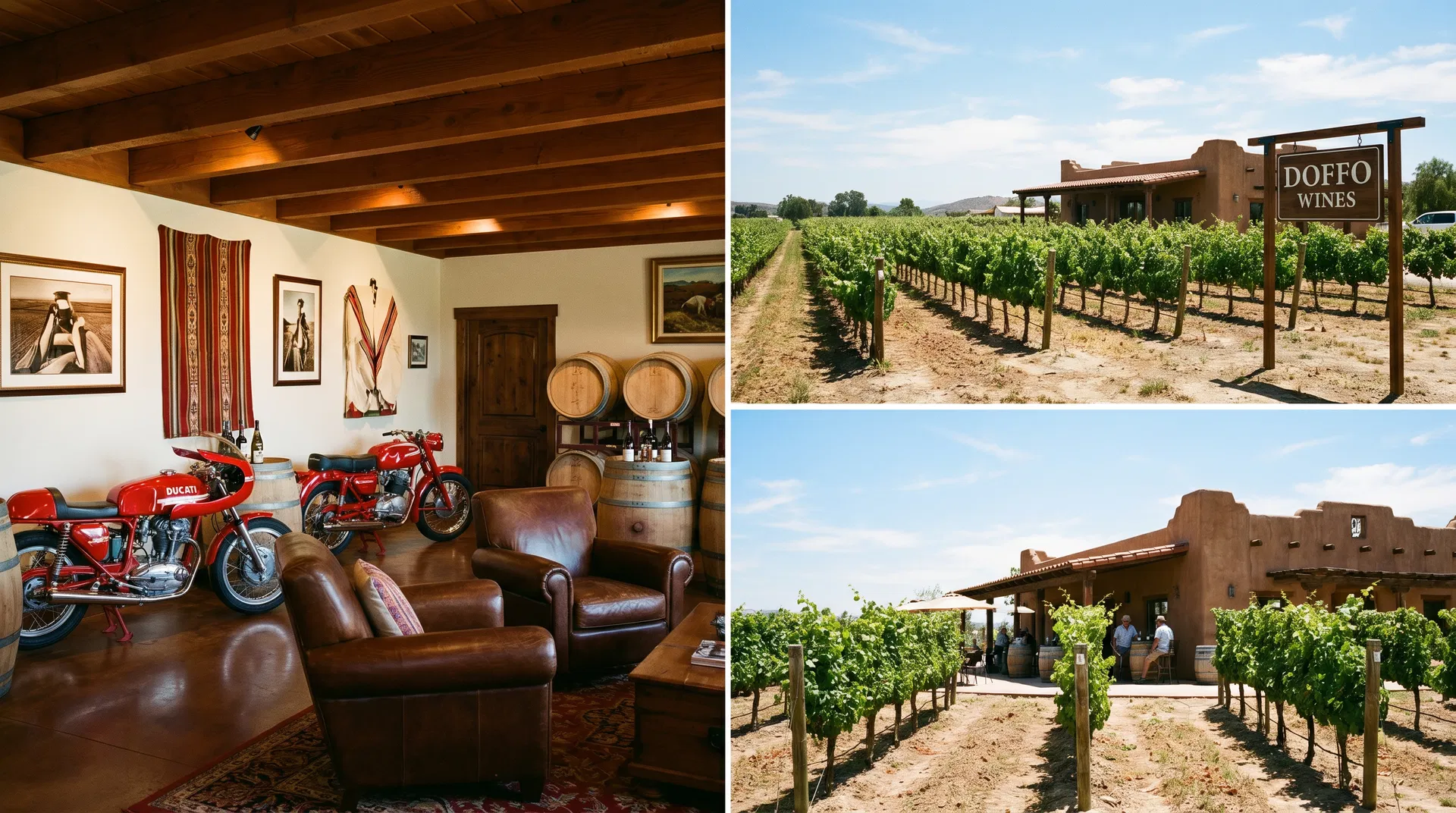 Doffo Wines tasting room with vintage motorcycles in Temecula