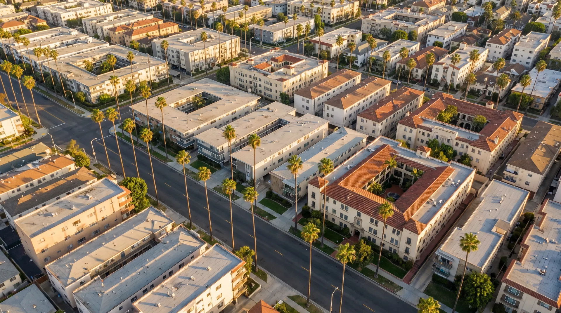 Aerial view of Los Angeles apartment buildings